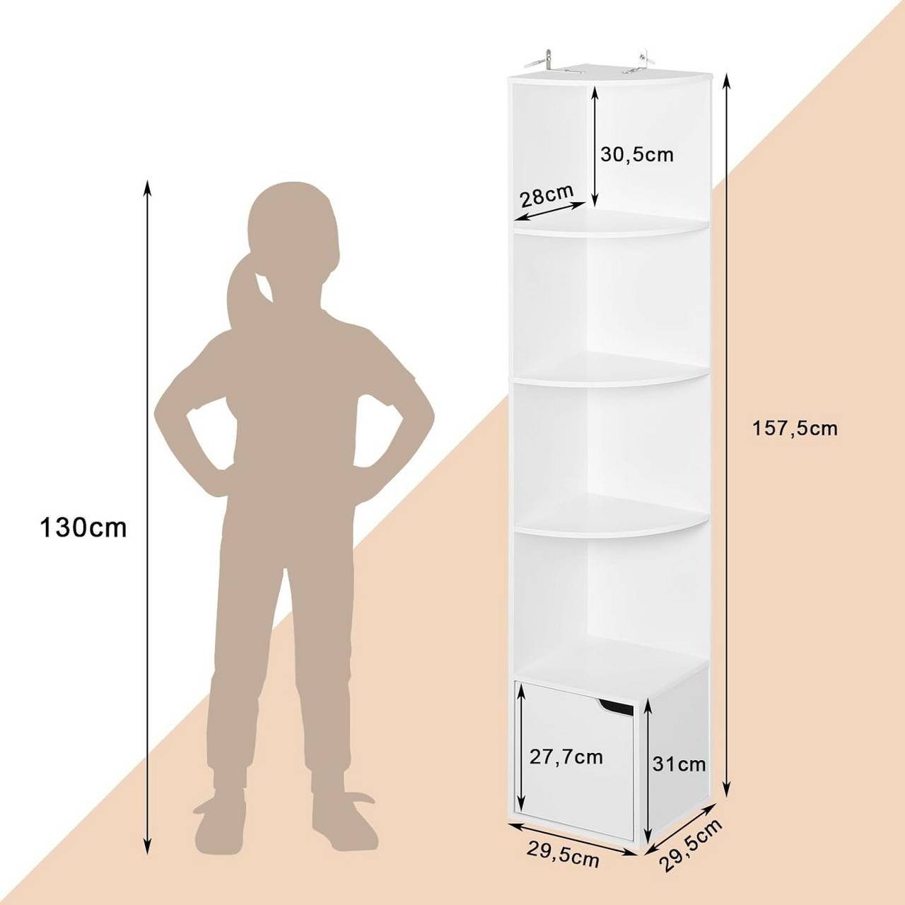 Woltu Eckregal, 1-tlg., Bücherregal, Standregal, mit Tür 5 Ebenen