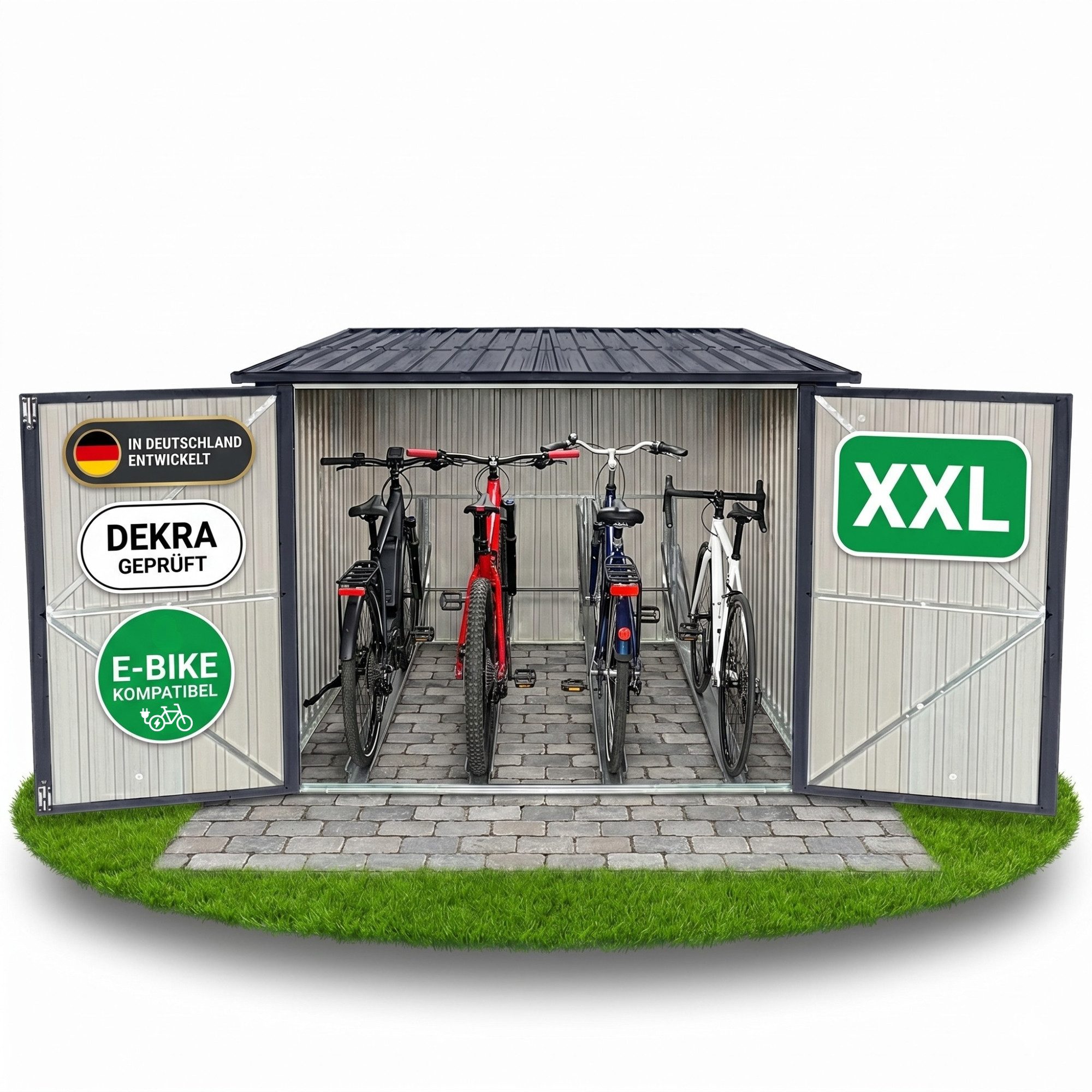 Albatros International Gerätehaus Premium Fahrradgarage wetterfest Fahrrad Garage, abschließbar, BxT: 203x229 cm, (203x229x162cm), verzinktes Metall in Anthrazit (RAL 7016) für bis zu 4 Fahrräder