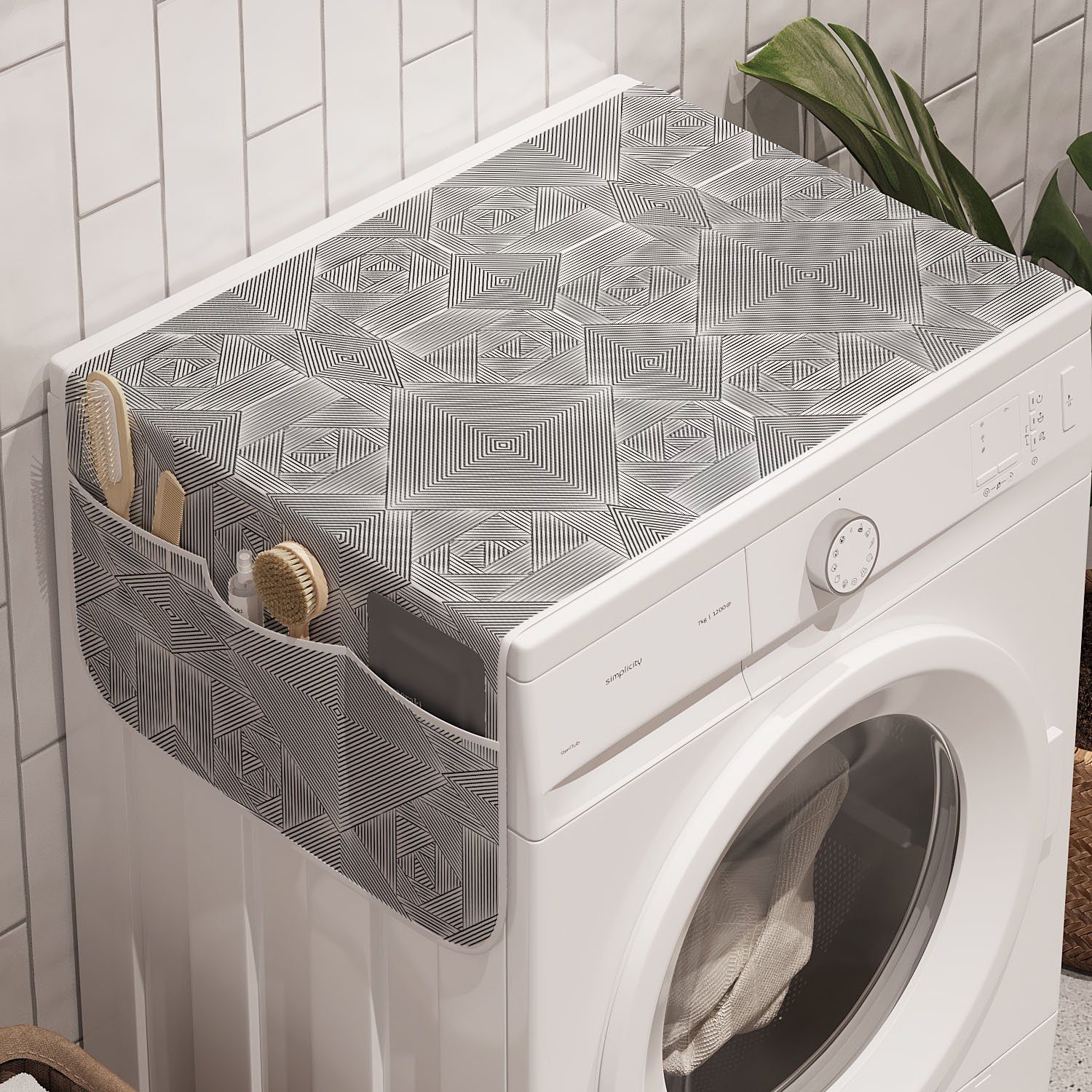 Geometrisch und Waschmaschine Streifen-Motiv Moderne Abakuhaus für Badorganizer Anti-Rutsch-Stoffabdeckung Trockner,