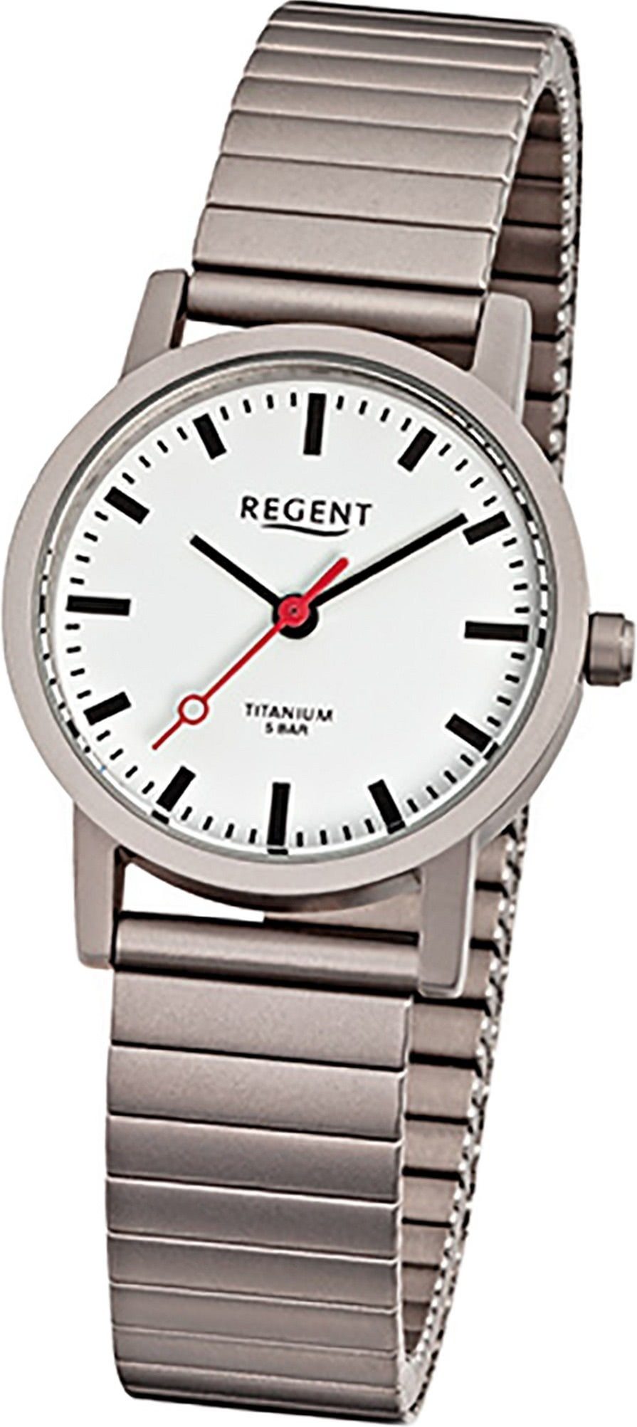 Regent Titanuhr Regent Uhr weiß (ca. Herrenuhr Damen-Herren rundes 27mm) Titanarmband, Damen, Gehäuse, F-476, Titan klein