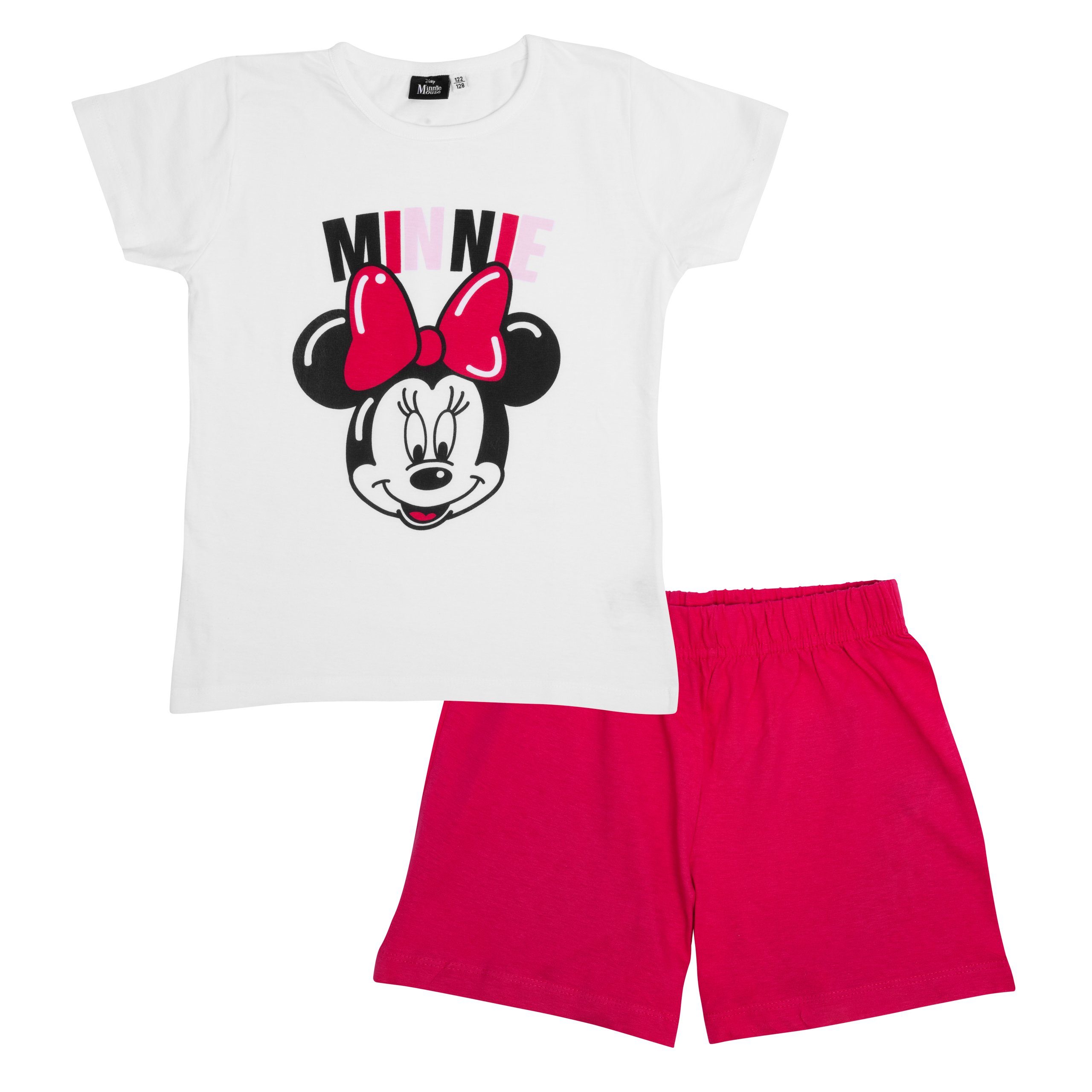 United Labels® Schlafanzug Disney Minnie Mouse Schlafanzug Mädchen Pyjama Kurzarm Weiß/Pink