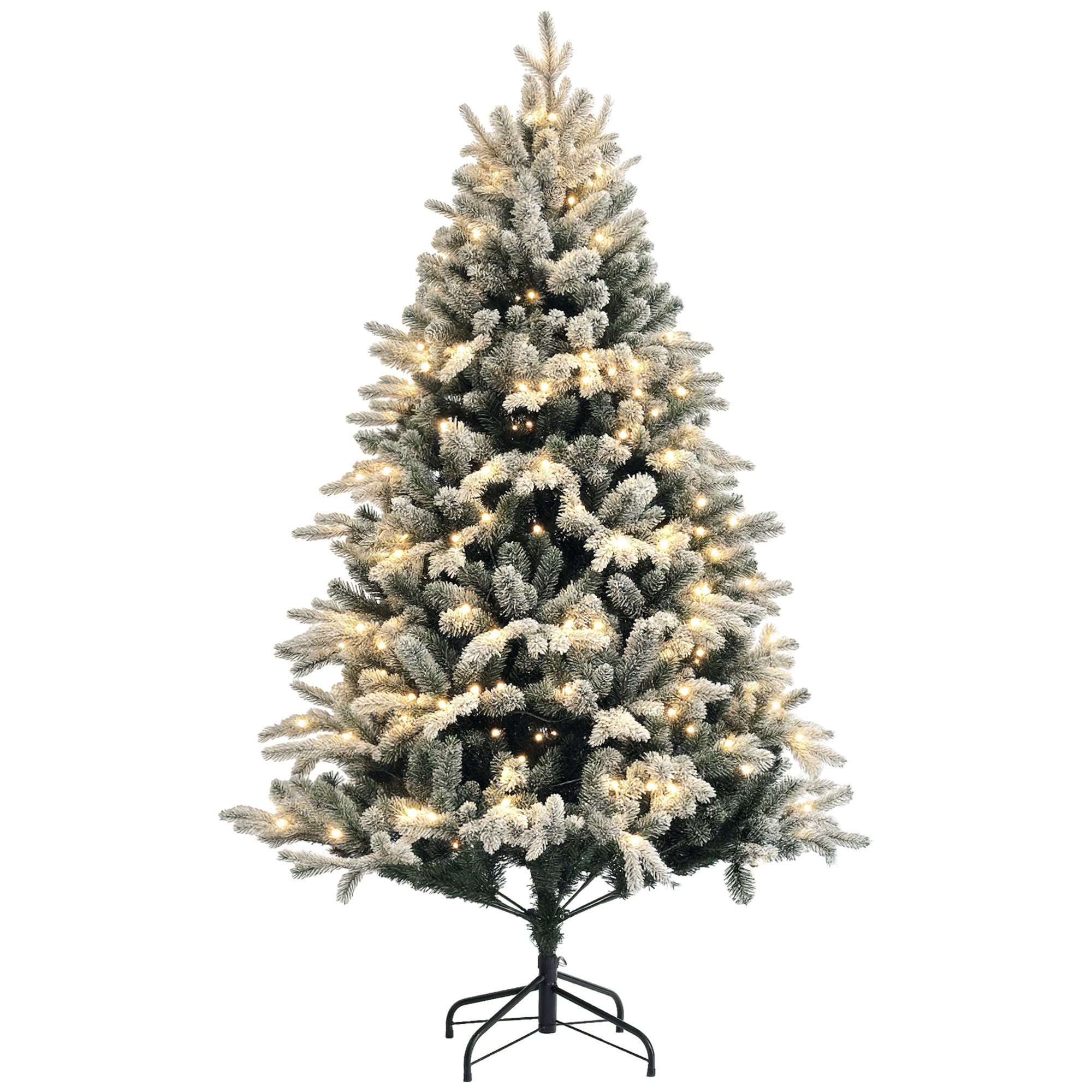 HOMCOM Künstlicher Weihnachtsbaum Christbaum mit 888 Spitzen, mit Schnee, klappbar Metallständer, Tannenbaum, mit Ständer, Grün+ Weiß – Bild 2 von 5