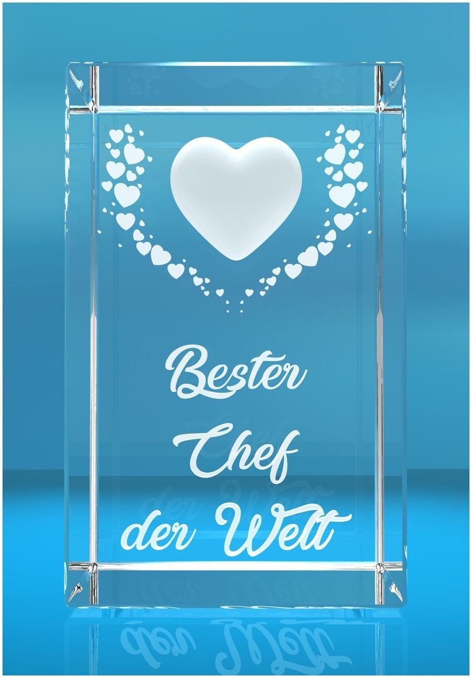 VIP-LASER Dekofigur VIP-LASER 3D Kristall Motiv: Fliegende Herzen Bester Chef der We, Hochwertige Geschenkbox, Made in Germany, Familienbetrieb