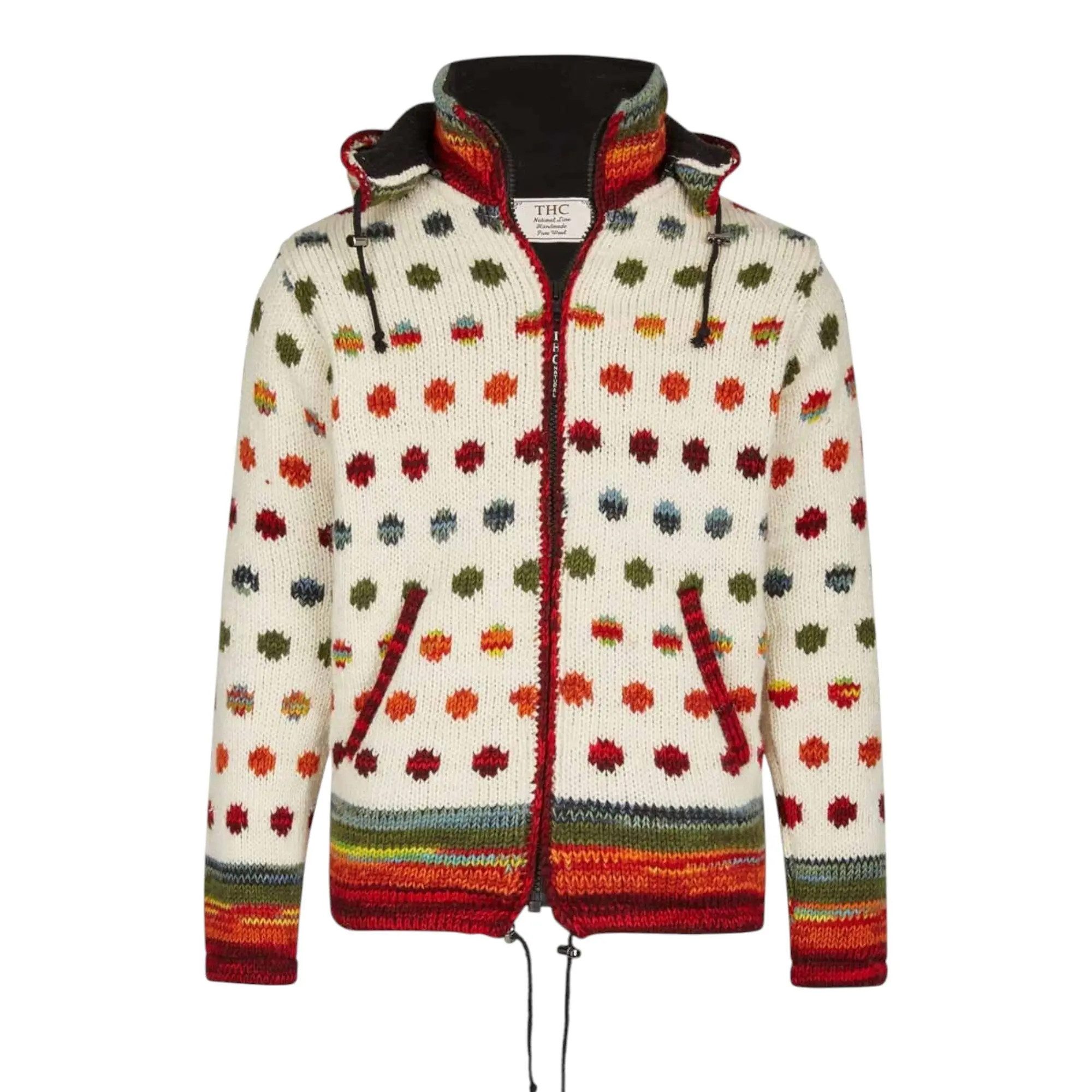 THC Natural Line Strickjacke THC Schafwollstrickjacke 840 gepunktet (1 Stück, 1-tlg., 1 Stück) Strickjacke mit abnehmbarer Kapuze