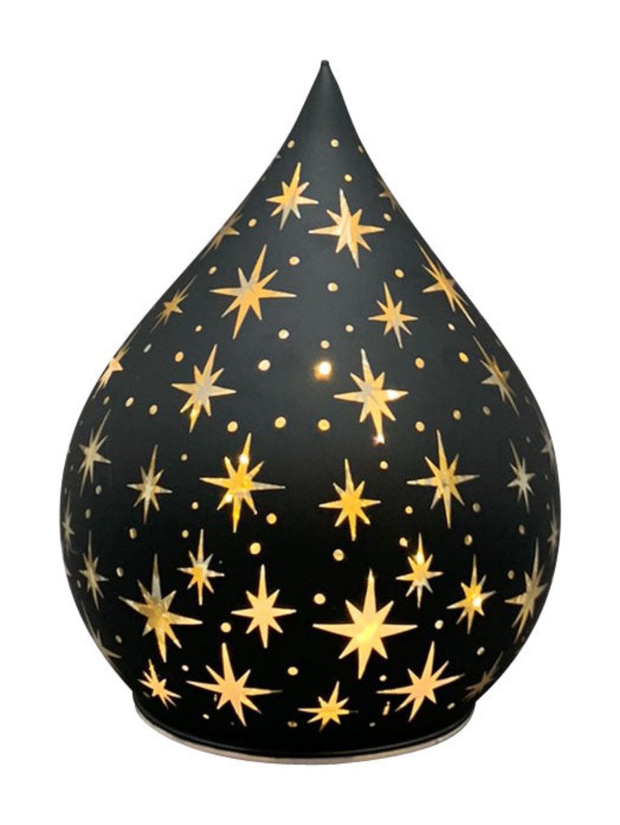 finehomegarden Dekoobjekt LED Glastropfen Licht Lumière Leuchte Glas Sterne (1 St), schwarz/gold mit Timer H12cm+15cm Weihnachten 2Größen wählbar