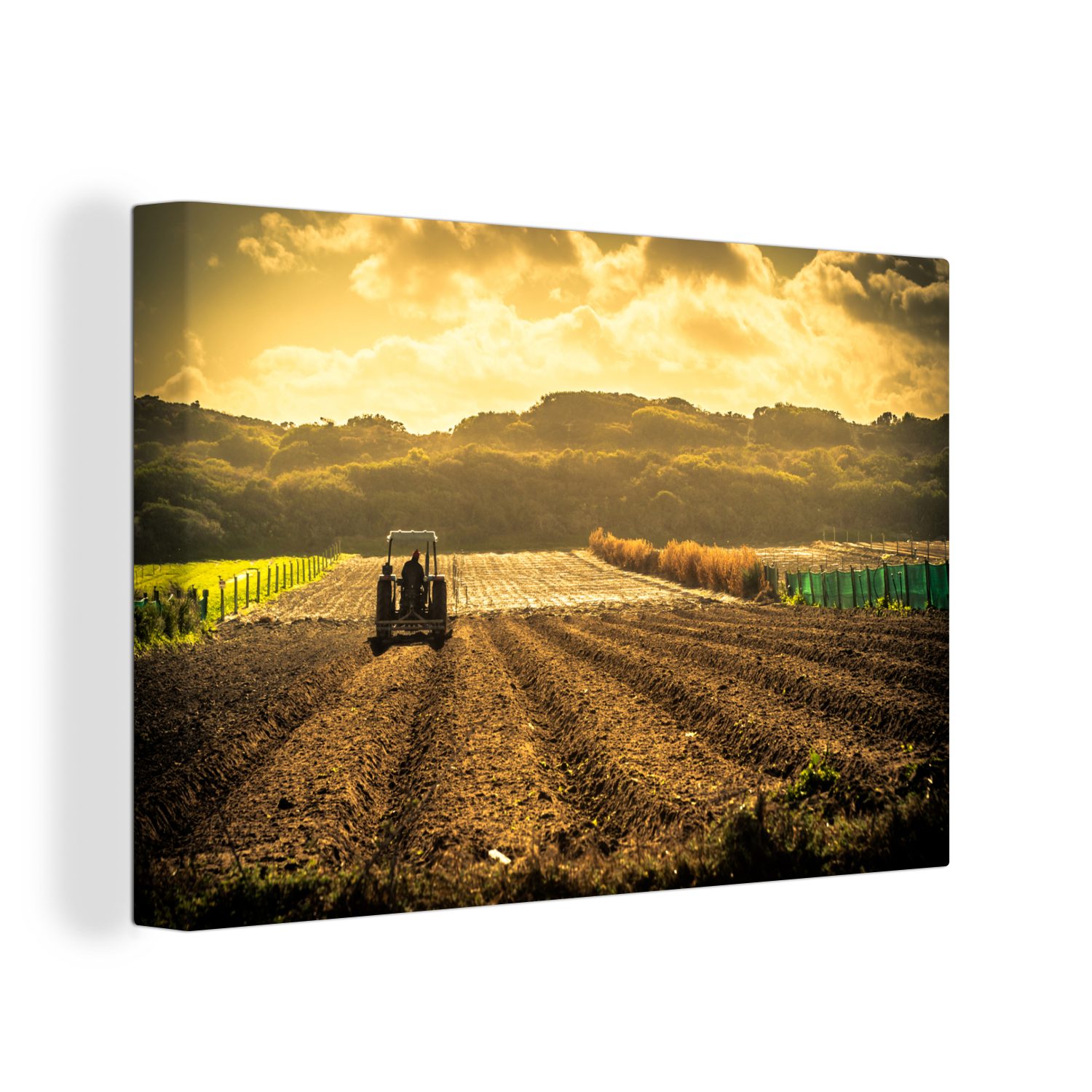OneMillionCanvasses® Leinwandbild Sonne - Wolken - Traktor, (1 St), Wandbild Leinwandbilder, Aufhängefertig, Wanddeko, 30x20 cm