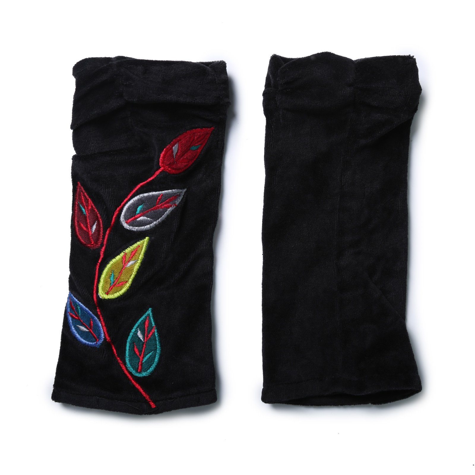 KUNST UND MAGIE Armstulpen Samt Armstulpen Stulpen Handwärmer "Blätter" Handschuhe