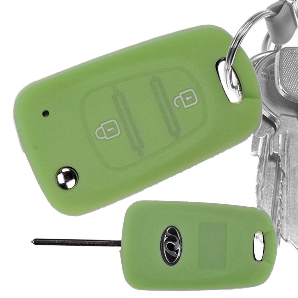 mt-key Schlüsseltasche Autoschlüssel Softcase Sportage 2 Silikon Picanto fluoreszierend für Tasten Kia Rio Schlüssel Elantra Grün, Schutzhülle Hyundai Accent