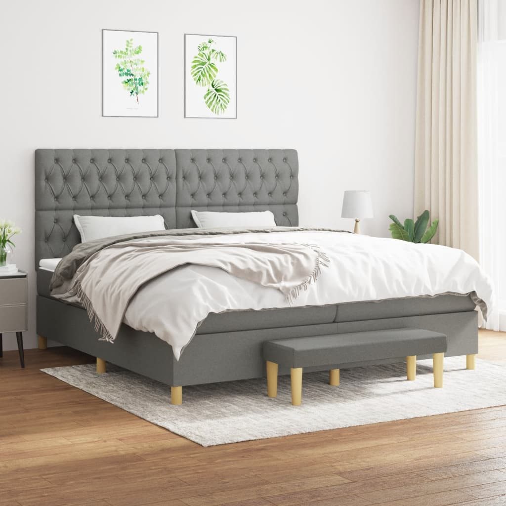 vidaXL Boxspringbett Boxspringbett mit Matratze Dunkelgrau 200x200 cm Stoff günstig online kaufen