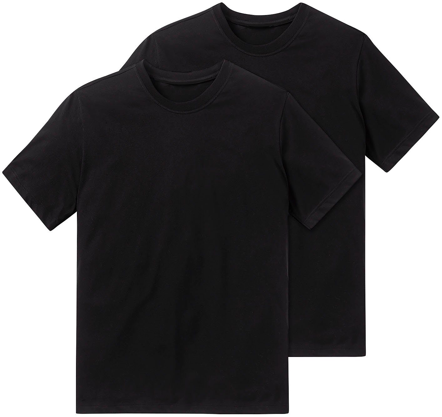 Rundhalsausschnitt schwarz T-Shirt Schiesser (2er-Pack) mit