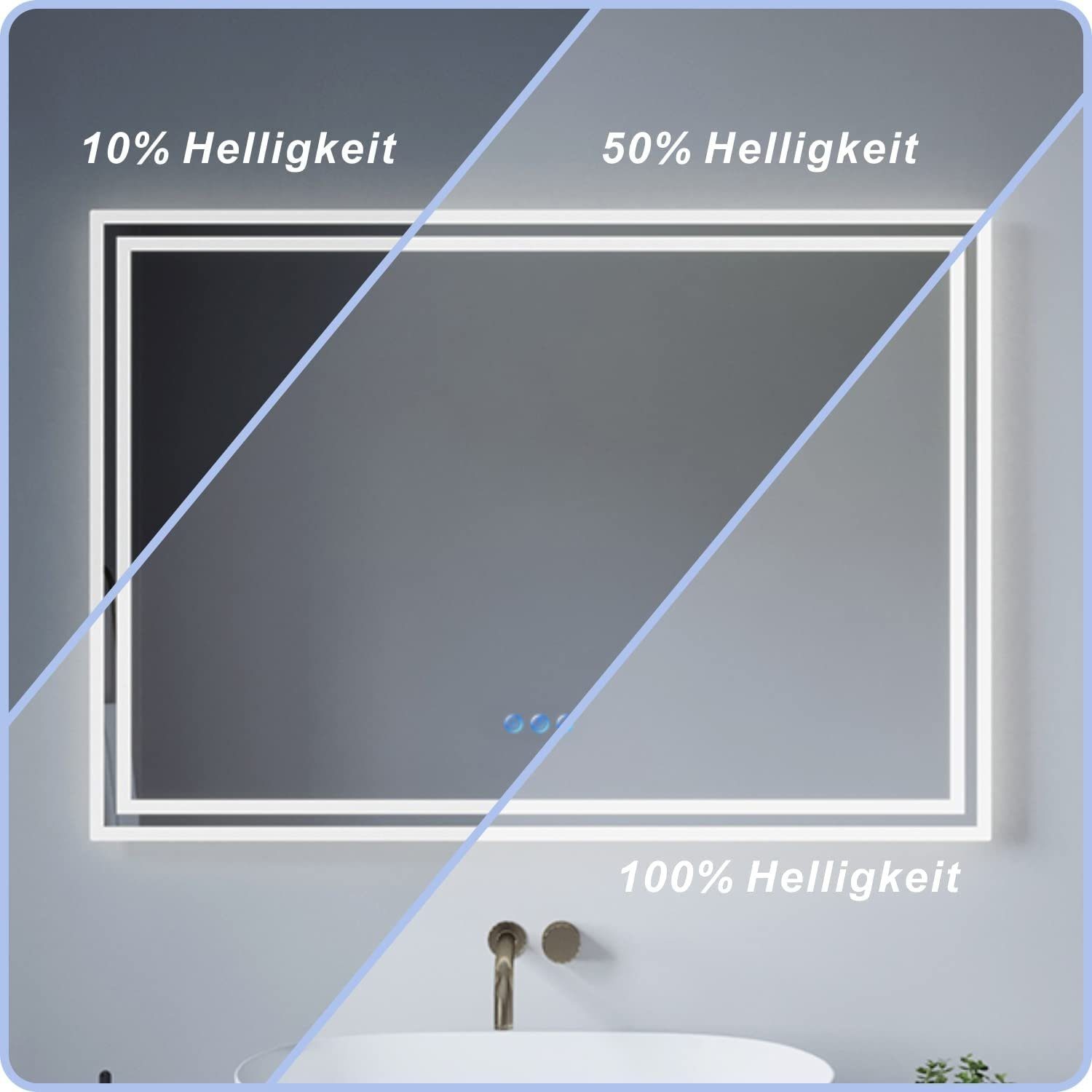 Touch Kaltweiß mit Beleuchtung Vergrößerung AQUABATOS Uhr 3-Fach Wandspiegel, LED-Lichtspiegel Badezimmerspiegel Beschlagfrei Badspiegel LED Kosmetikspiegel