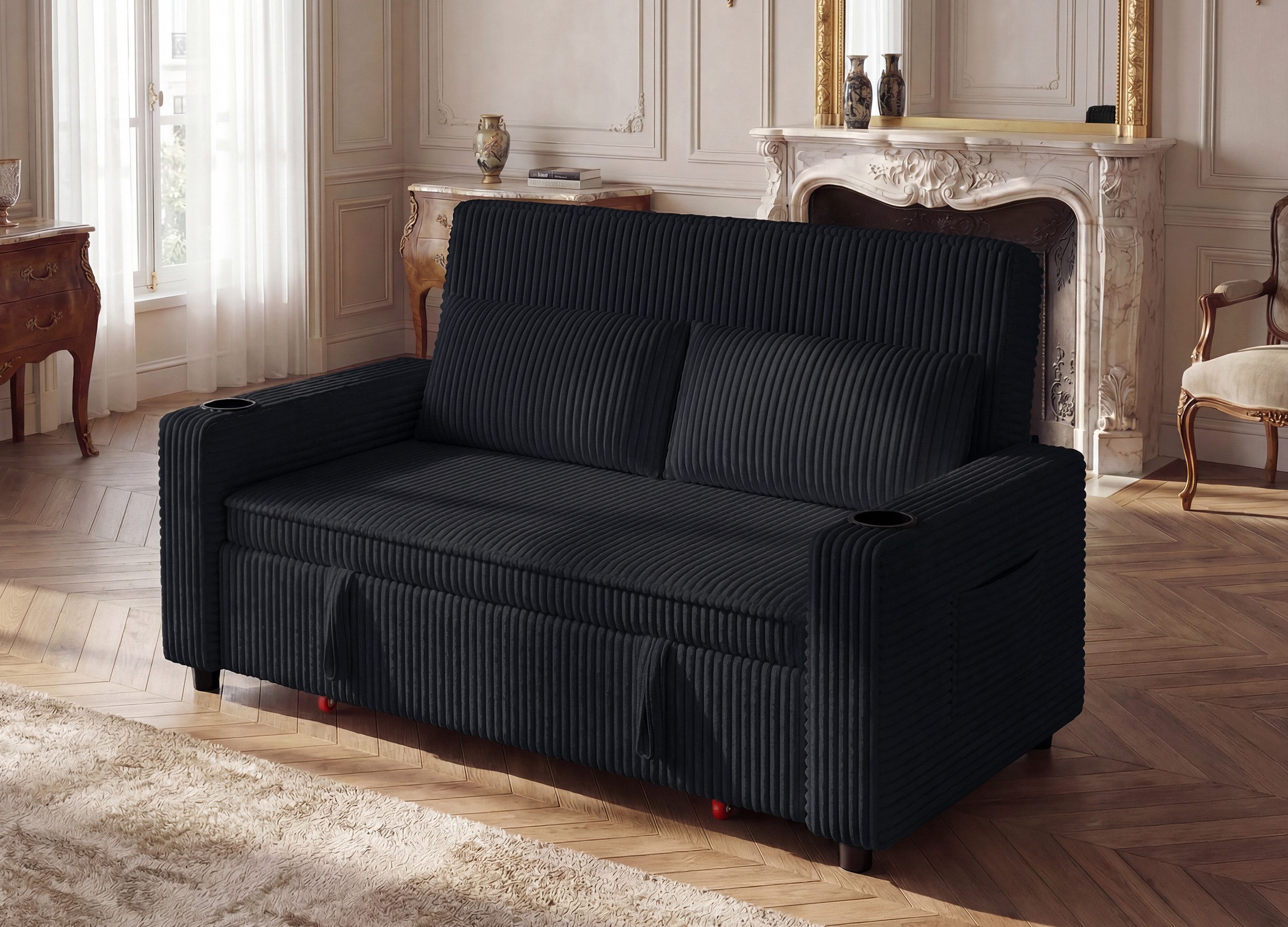 GUNJI Sofa Klappbares Doppelsofa, Sitzecke Doppelzweck Schlafsofa mit Becherhalter + Aufbewahrungstasche Geeignet für kleine Wohnungen/Wohnzimmer