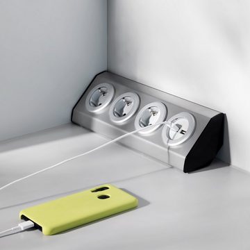 Navaris Küchensteckdose 3-fach mit USB - Edelstahl Steckdosenleiste Steckdosenleiste (Kabellänge 28,60 m)