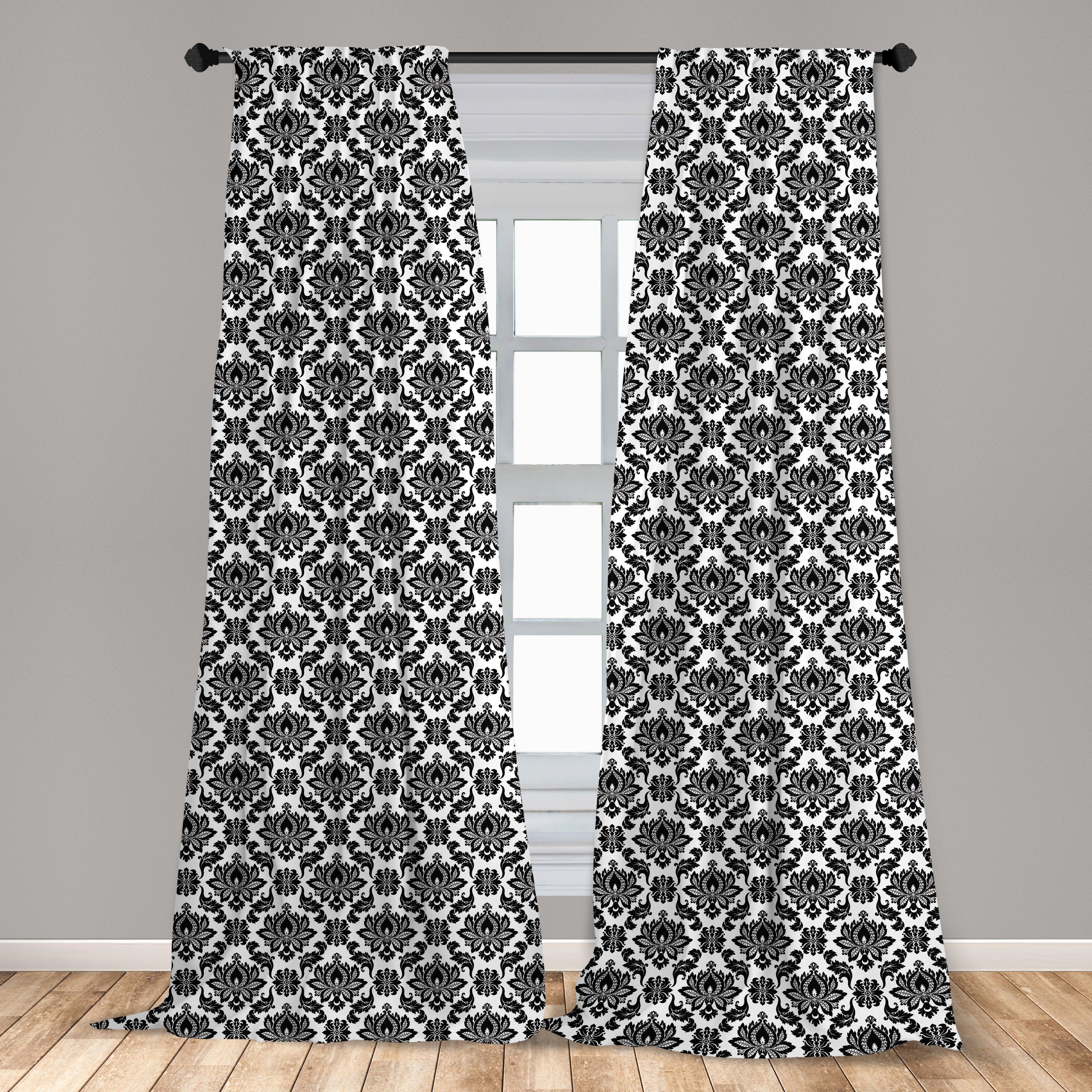 Gardine Vorhang für Wohnzimmer Dekor, und Schlafzimmer Scroll Abakuhaus, Microfaser, Venetian Schwarz weiß