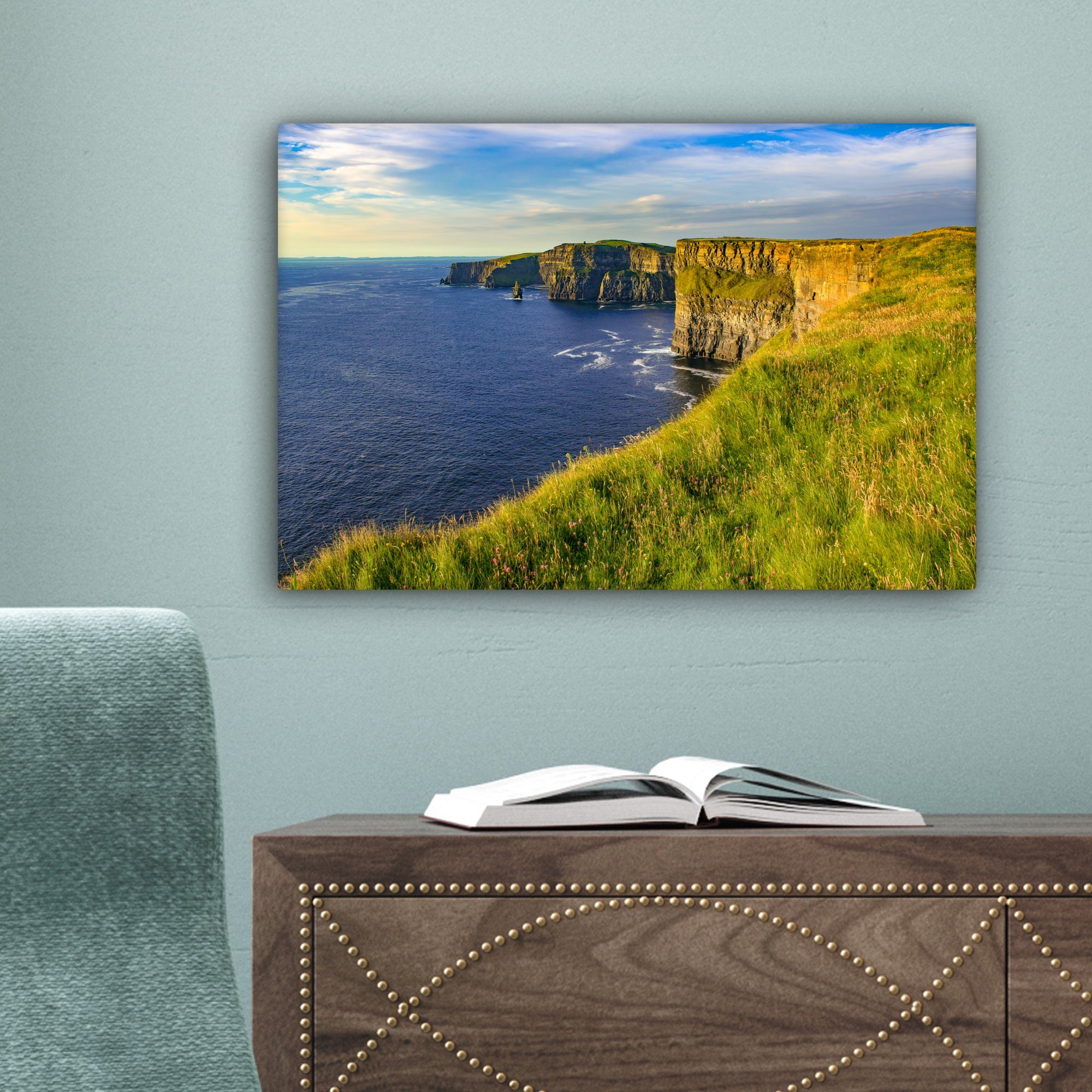 Cliffs of Aufhängefertig, OneMillionCanvasses® Wandbild Grüne der cm irischen St), Leinwandbilder, (1 Moher, Küstenlinie 30x20 Wanddeko, Leinwandbild