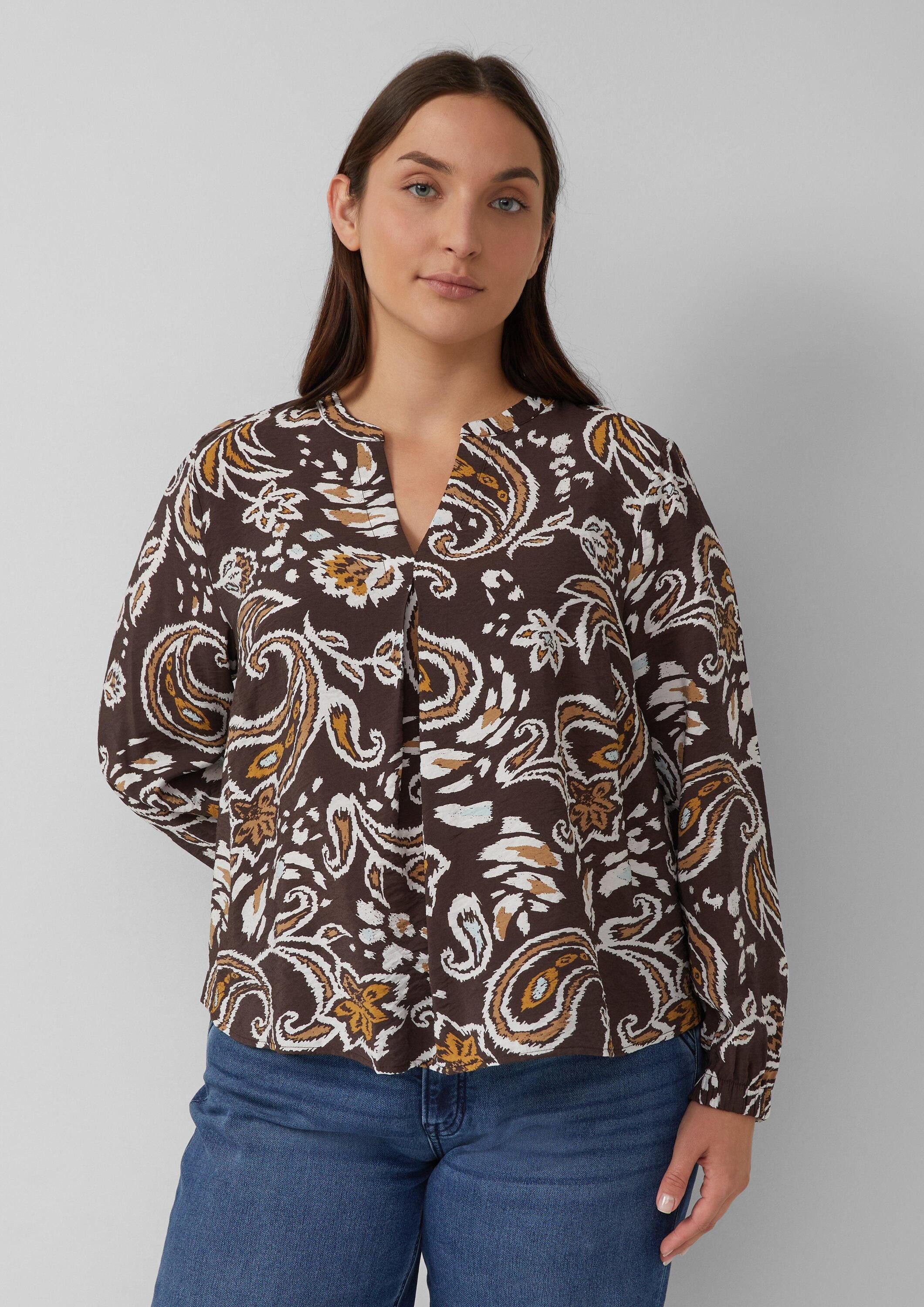 s.Oliver Langarmbluse Bluse Strukturierte Viskosemix-Bluse mit All-over-Pri günstig online kaufen