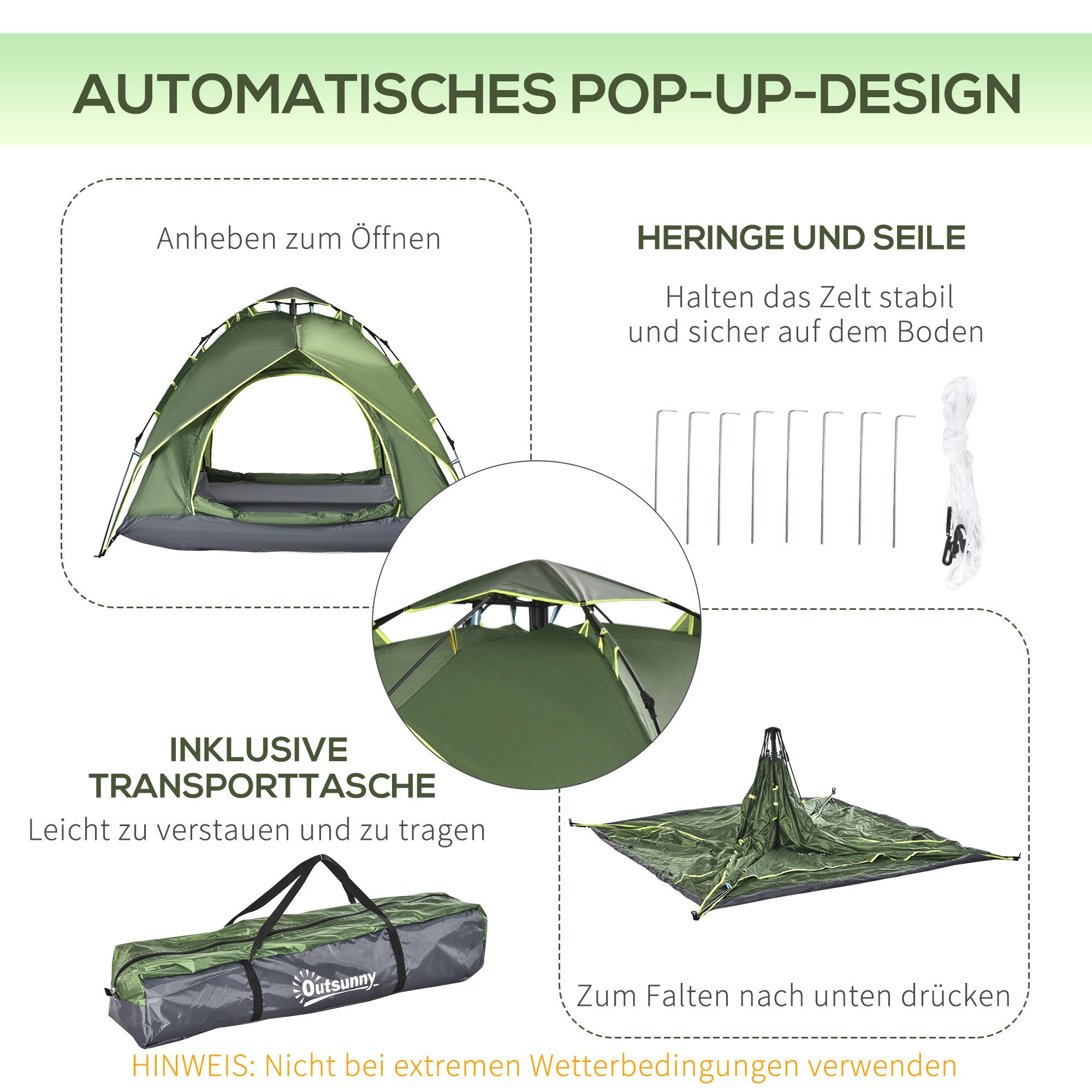 Eisaro Wurfzelt Wurfzelt 2-3 Personen wasserdicht 4 Jahreszeiten Pop up Zelt, Personen: 3 (Manueller Schnellaufbau), Geräumiger Innenraum, 4-Jahreszeiten-Nutzung, Wasserdicht
