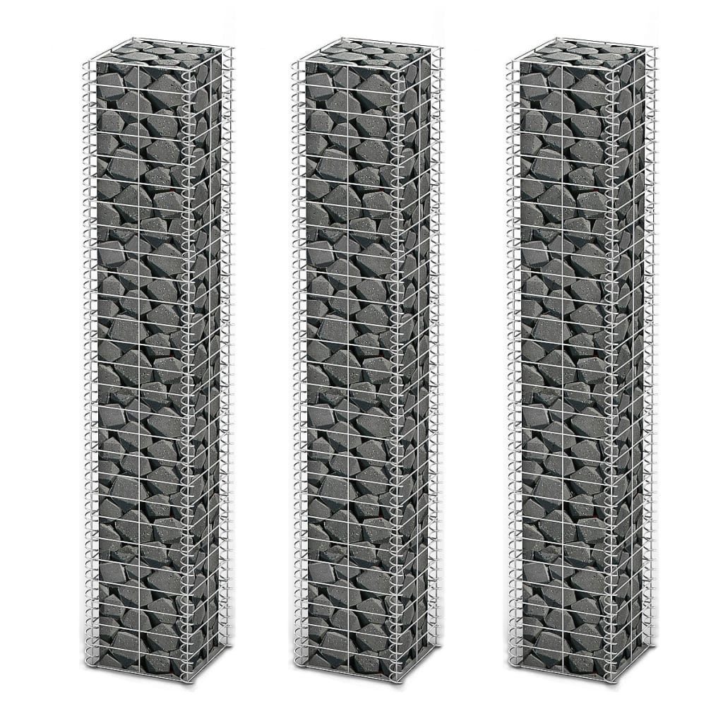 Gartenzaun Gabionen-Set 3-tlg. Verzinkter Draht 25×25×150 cm