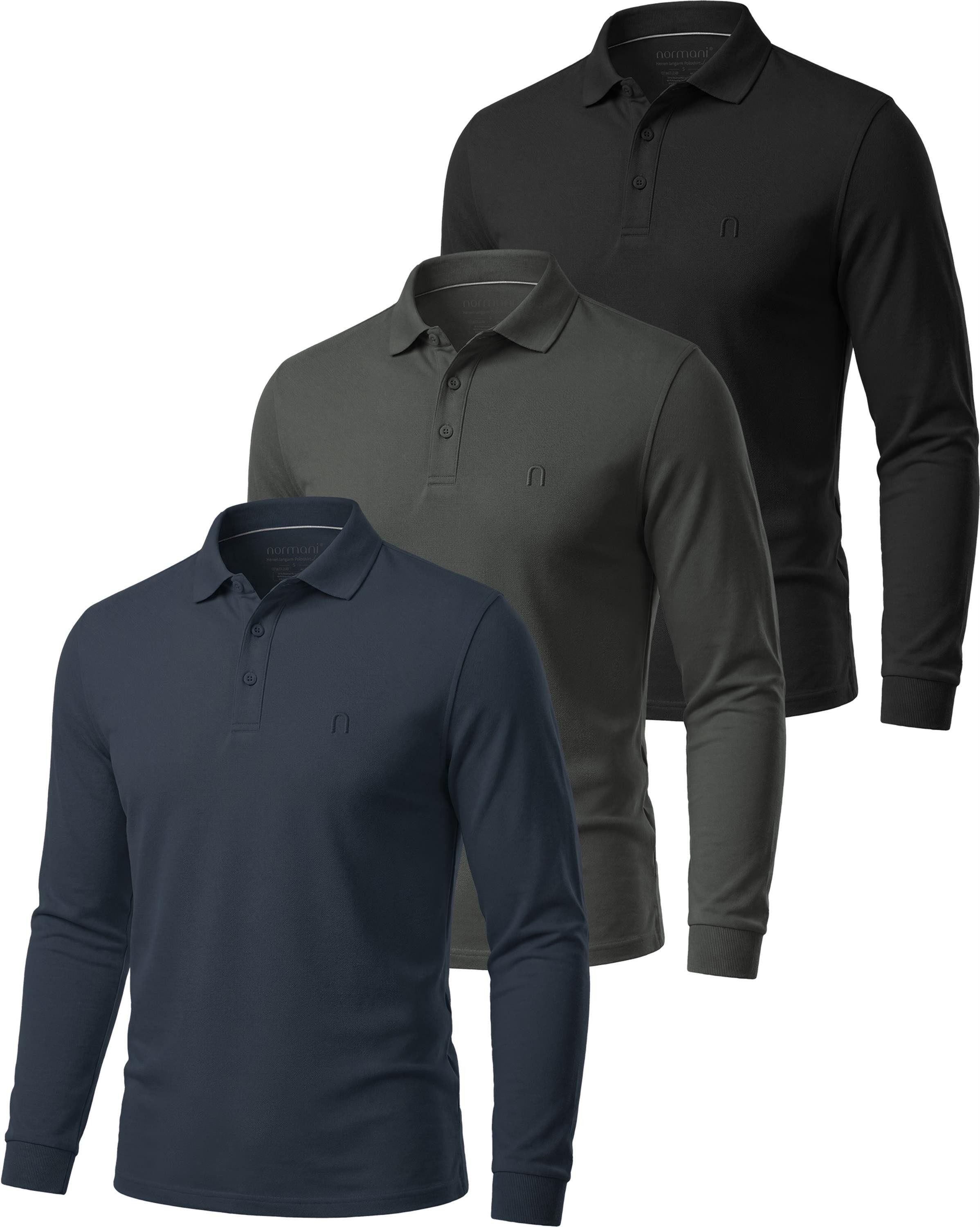normani Langarmshirt 3er Set Herren Langarm Poloshirt Lyroe Longsleeve Poloshirt 3er Pack für Männer