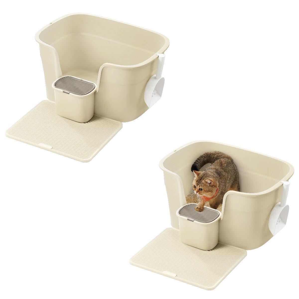 FEANDREA Katzentoilette Katzenklo extragroße, für große Katzen, mit hohen Seitenwänden, Schaufel