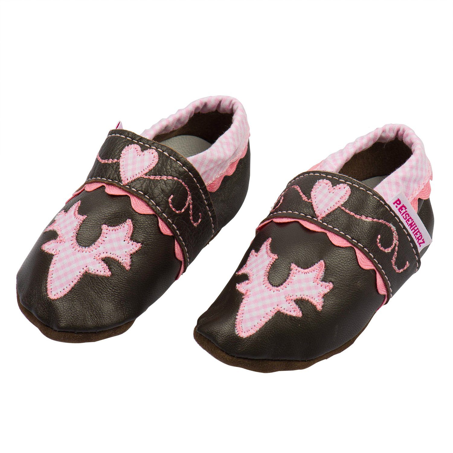 P.Eisenherz Пинетки  Motiv " Geweih" braun/rosa Krabbelschuh braun/rosa mit Gummizug