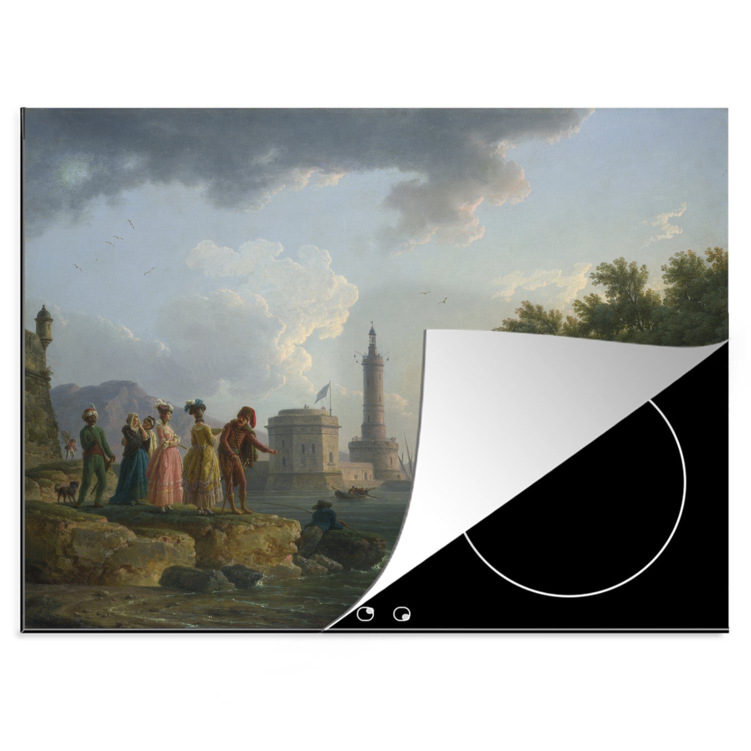 MuchoWow Herdblende-/Abdeckplatte Eine Meeresküste - Gemälde von Claude Joseph Vernet, Vinyl, (1 tlg), 70x52 cm, Mobile Arbeitsfläche nutzbar, Ceranfeldabdeckung | Herdabdeckplatten