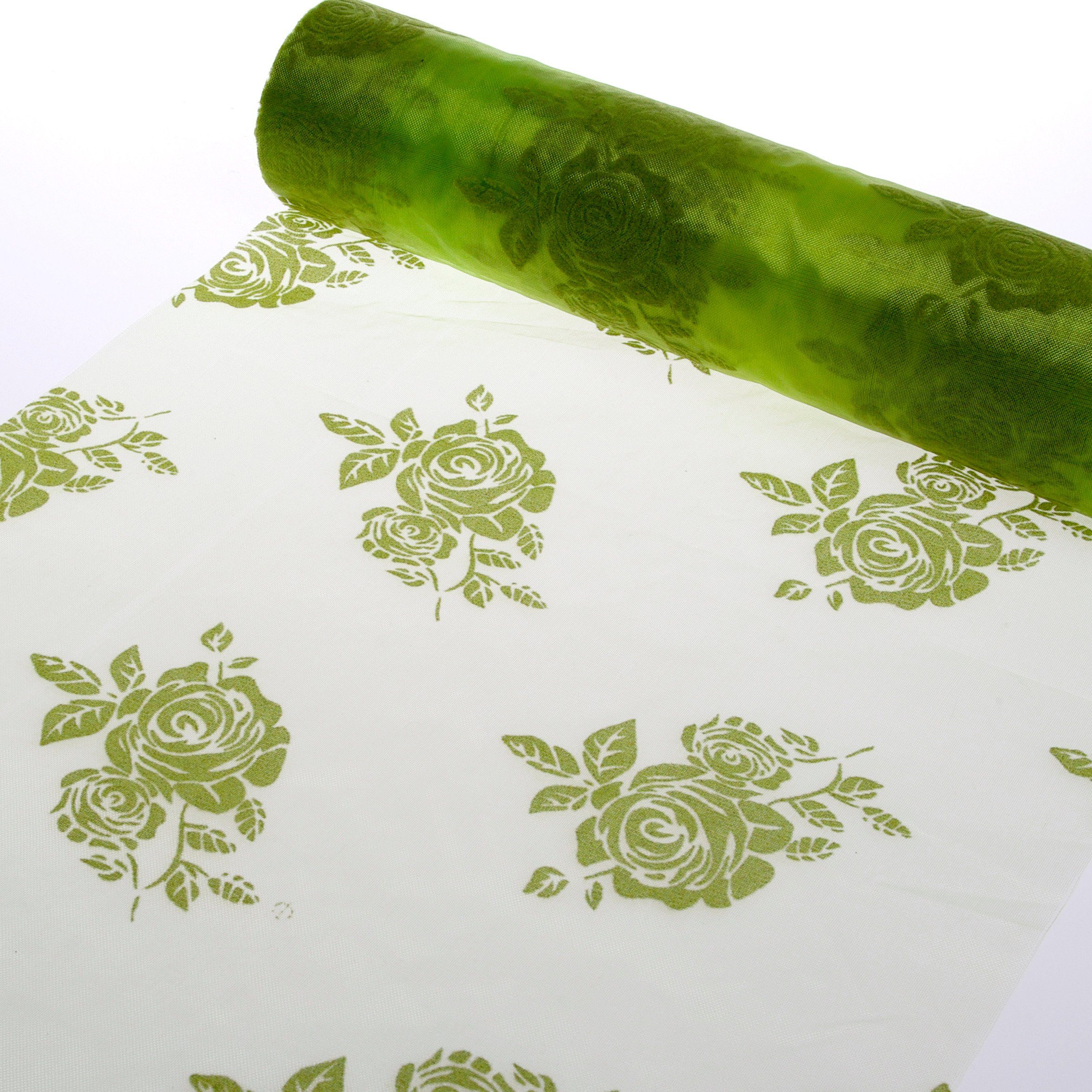 Deko AS Tischläufer Organza-Tischläufer "Green Roses"-28 cm-Rolle 15 Meter, Transparent