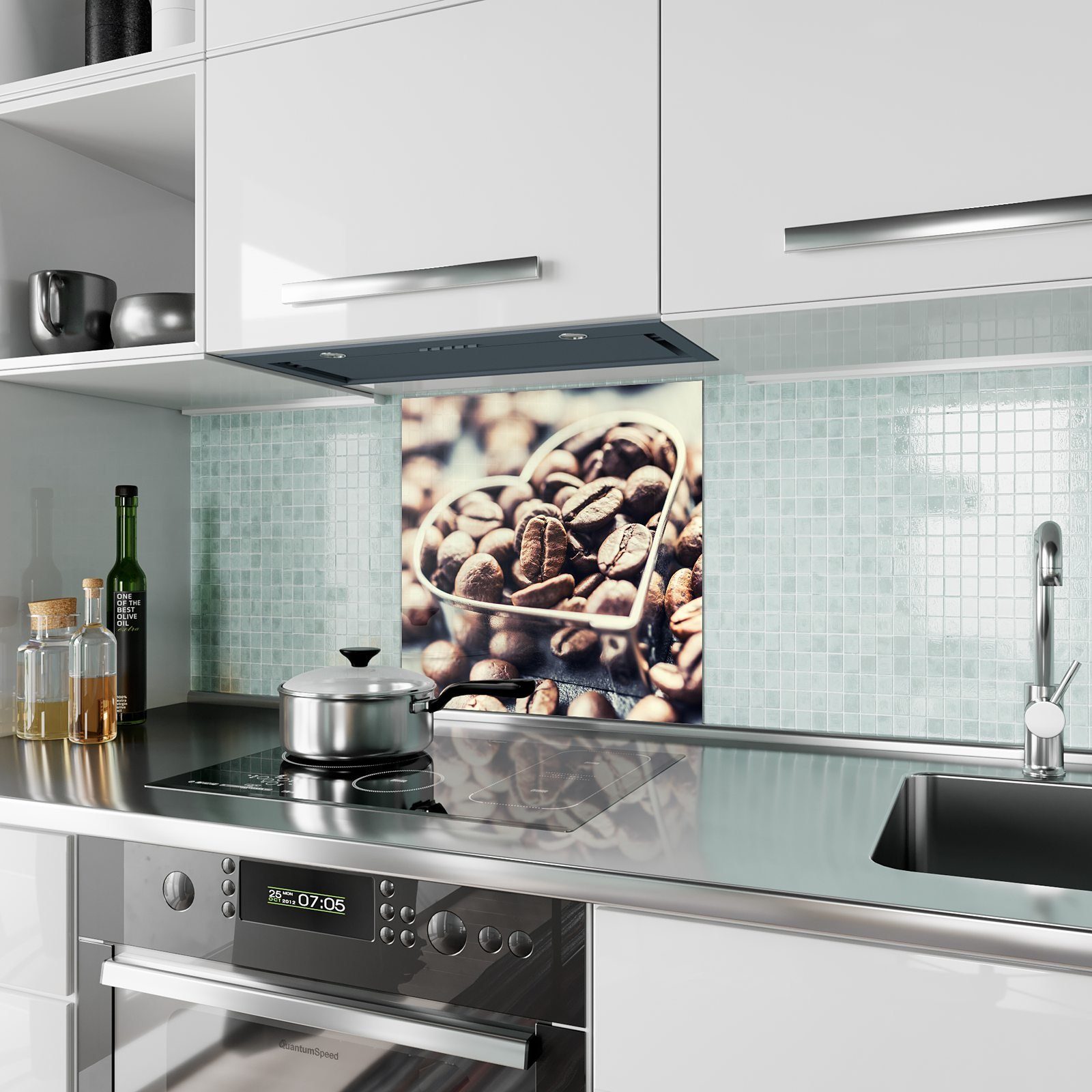 Küchenrückwand Kaffeebohnen aus Herz Küchenrückwand Primedeco Spritzschutz mit Motiv Glas