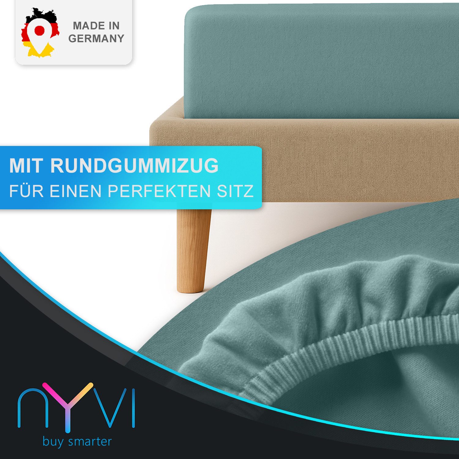 NYVI Spannbettlaken Feinbiber Spannbettlaken Deluxe für Matratzen bis 25 cm Steghöhe, Baumwolle, (1 Stück), 90x200 cm - Extra Warm & Weich 100% Baumwolle Bügelfrei Vorgekrumpft