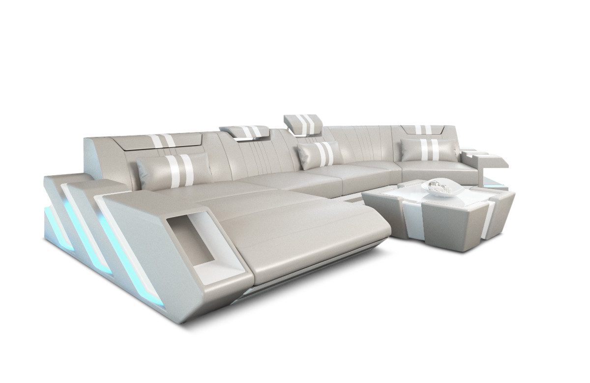 Sofa Dreams Wohnlandschaft Ledercouch Sofa Leder Apollonia C Form Ledersofa, Couch, mit LED, wahlweise mit Bettfunktion als Schlafsofa, Designersofa