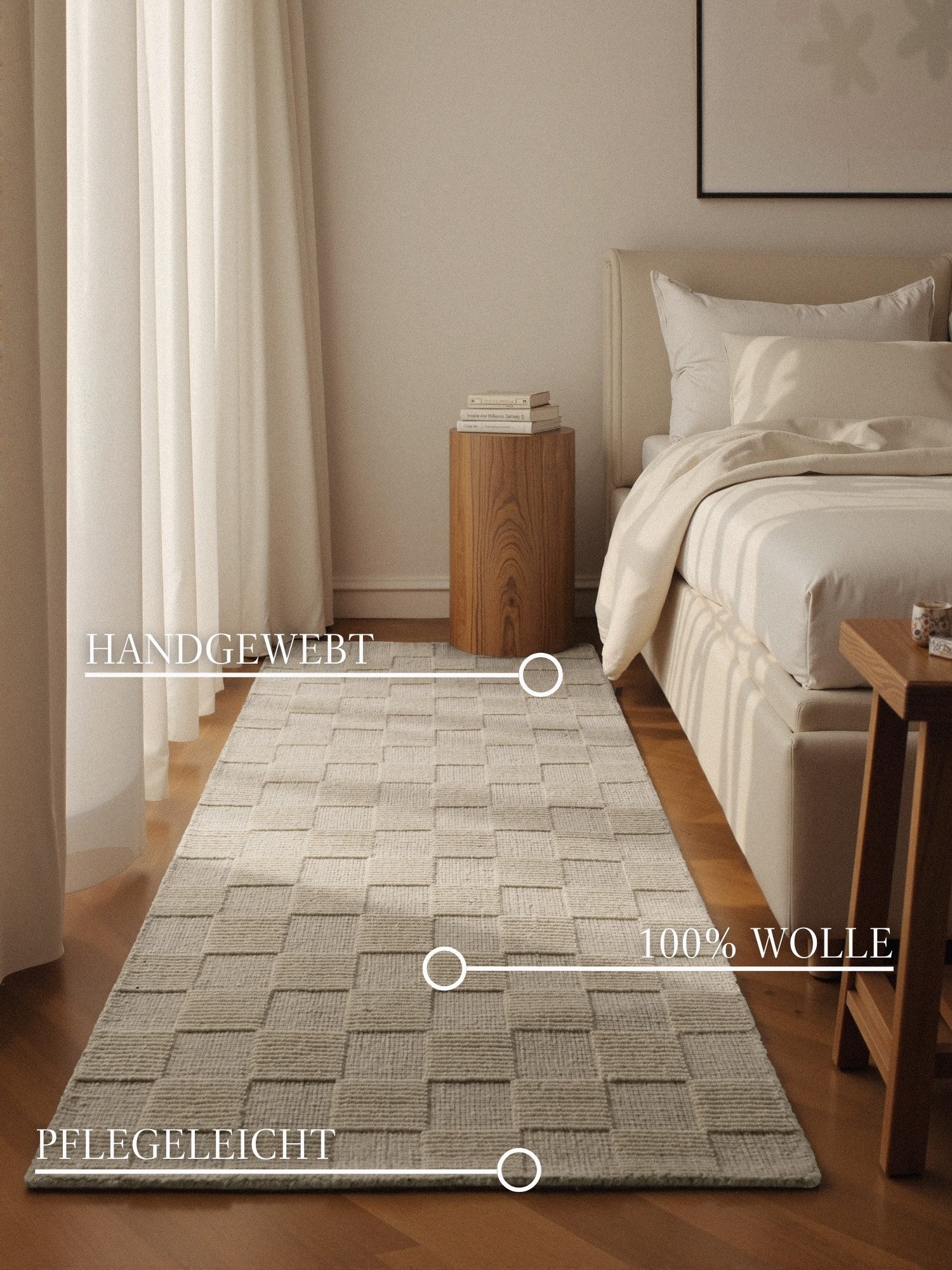 Villeroy & Boch Wollteppich Scala, rechteckig, Höhe: 10 mm, Handgewebt, Wolle, Kariert, Natur, 3D-Struktur, Karo, Wohnzimmer