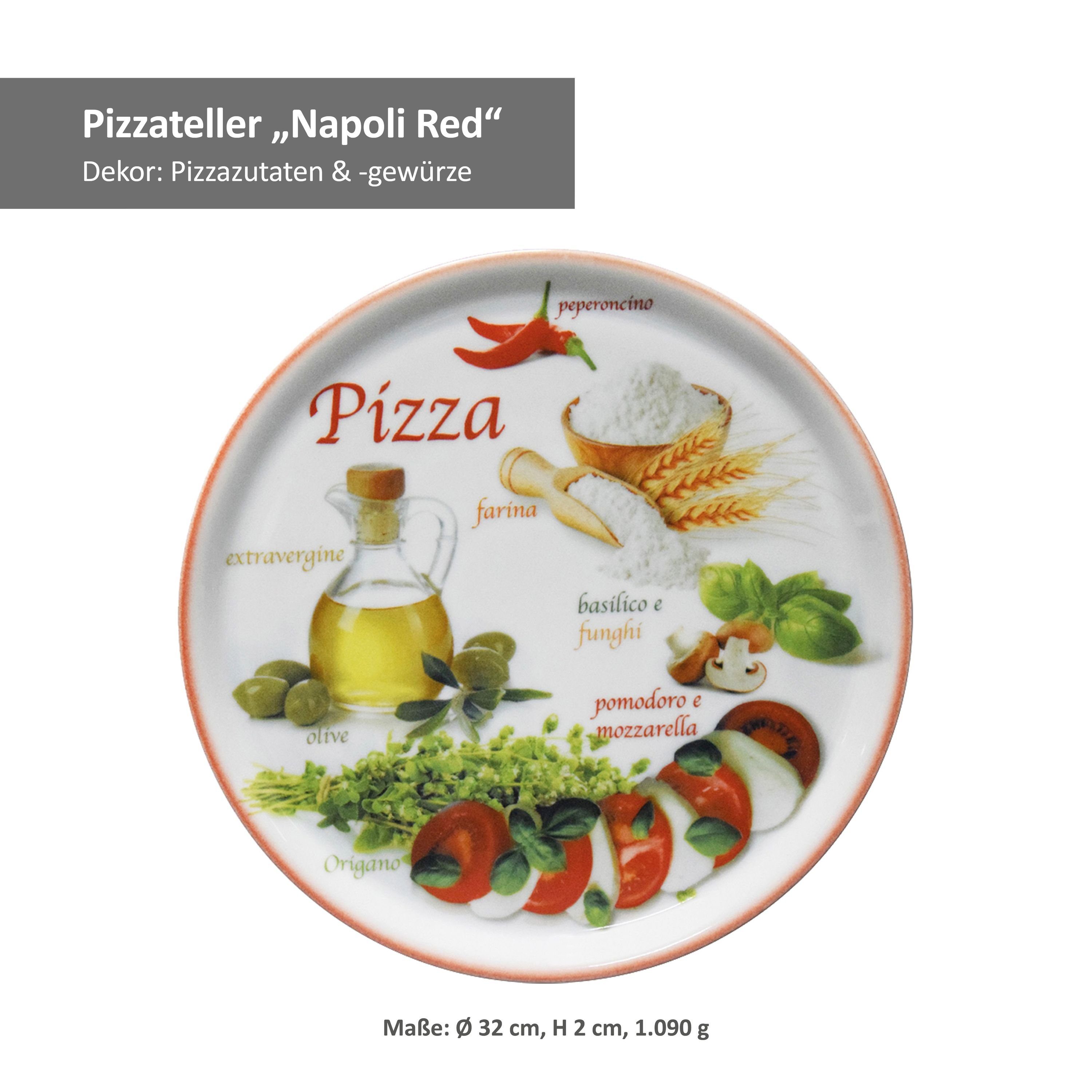 Pizzateller & Set Porzellan Ø Platte 4er Red Napoli Green 32 MamboCat Pizzateller cm