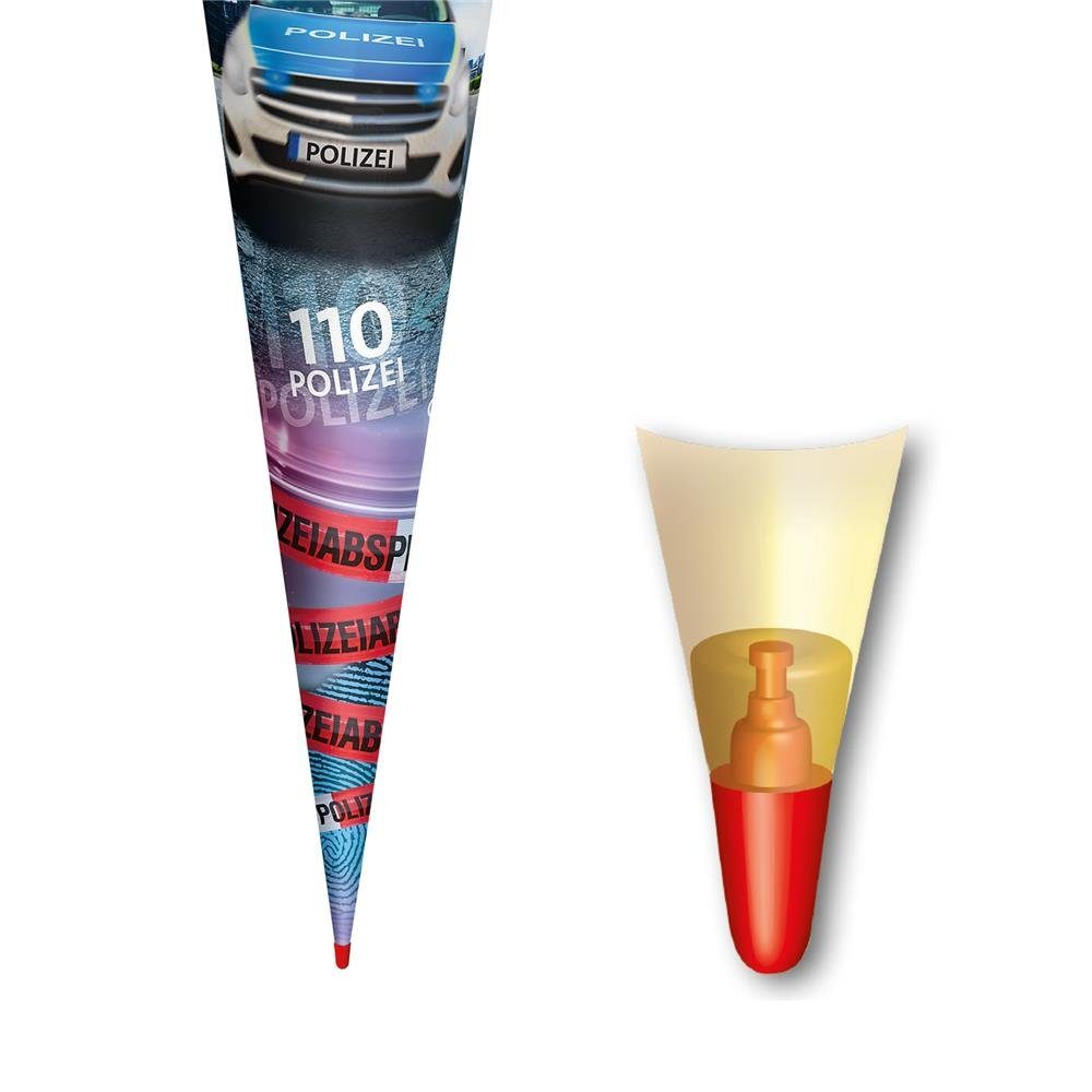 Roth Schultüte Polizei 110, 70 cm, rund, mit blauem Filzverschluss, Rot(h) Spitze