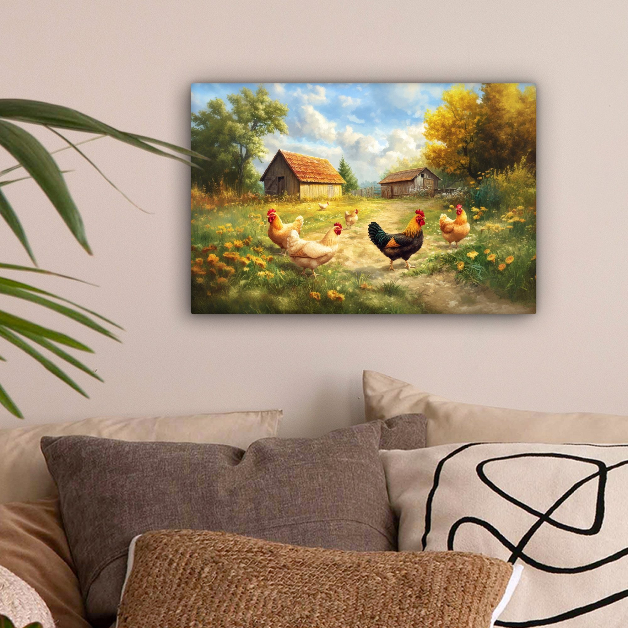 OneMillionCanvasses® Leinwandbild Hühner - Ländliche Beschaulichkeit günstig online kaufen