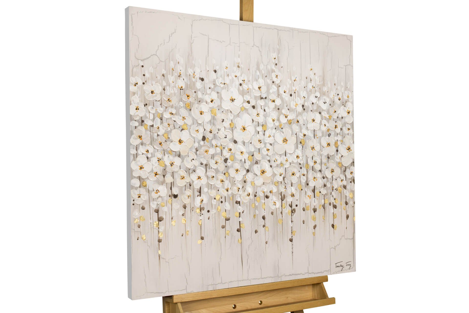 KUNSTLOFT Gemälde Versammlung der Blumen 80x80 cm, Leinwandbild 100% HANDGEMALT Wandbild Wohnzimmer