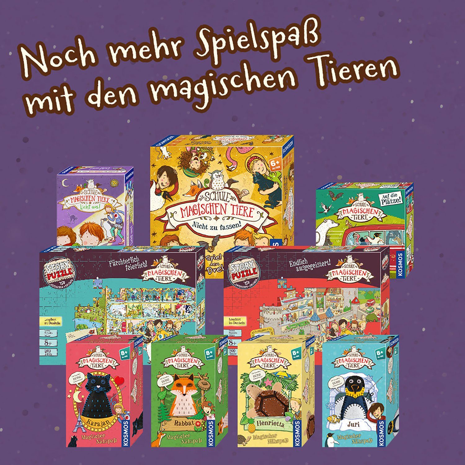 Kosmos Puzzle Story Puzzle: Die Schule der magischen Tiere, Fürchterlich Feierlich, 200 Puzzleteile, mit Leuchteffekt; Made in Germany