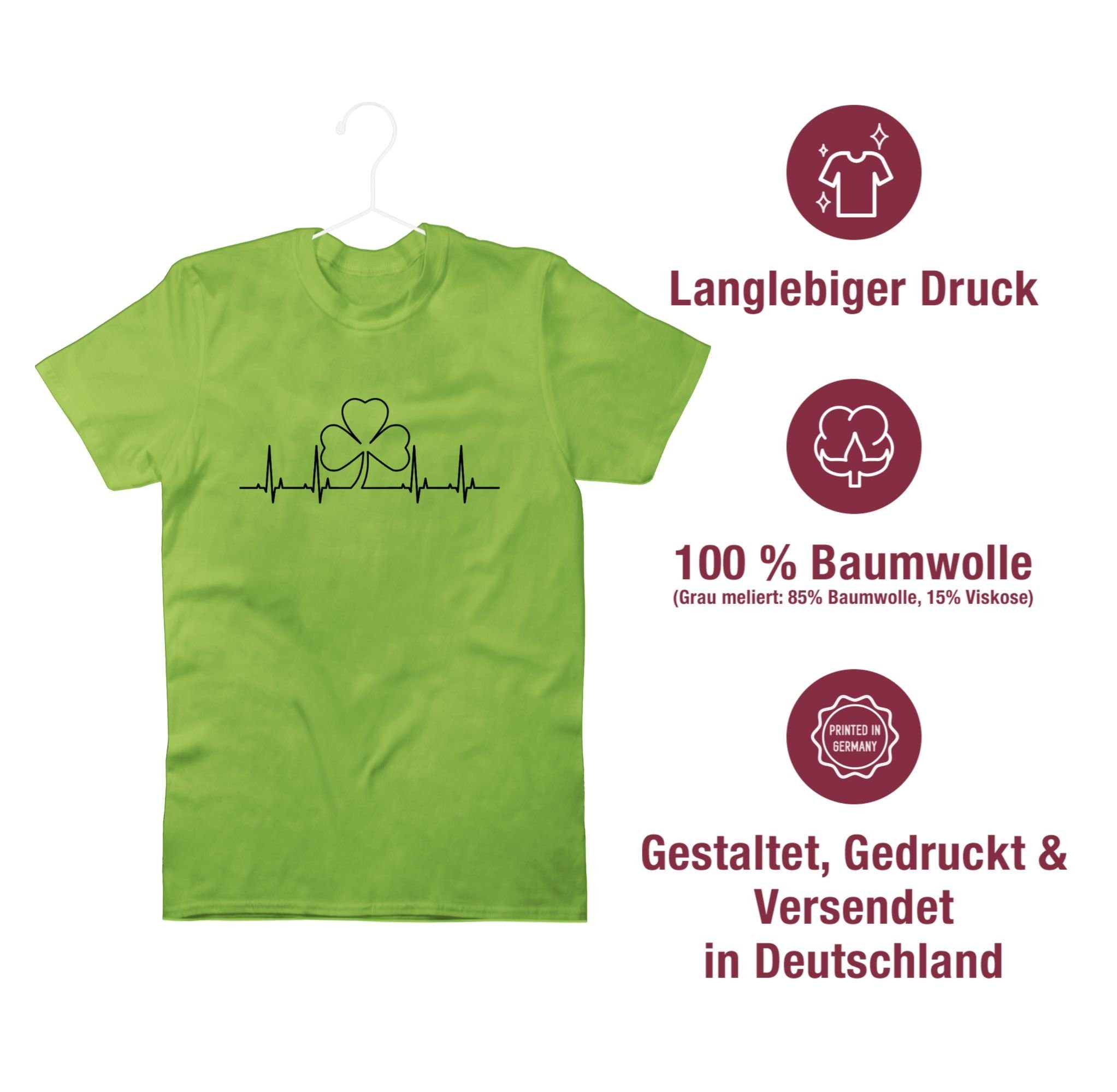St. Kleeblatt T-Shirt Herzschlag Hellgrün Patricks Shirtracer Day 3