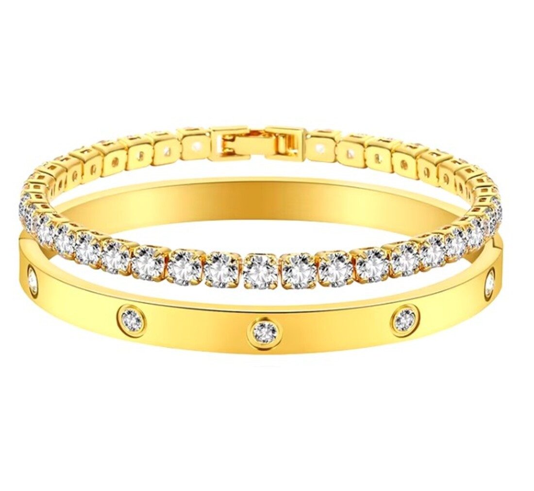 Schmuckset Edelstahl-Armreif Strass Accessoire Gold Silber Schmuck Kleeblatt