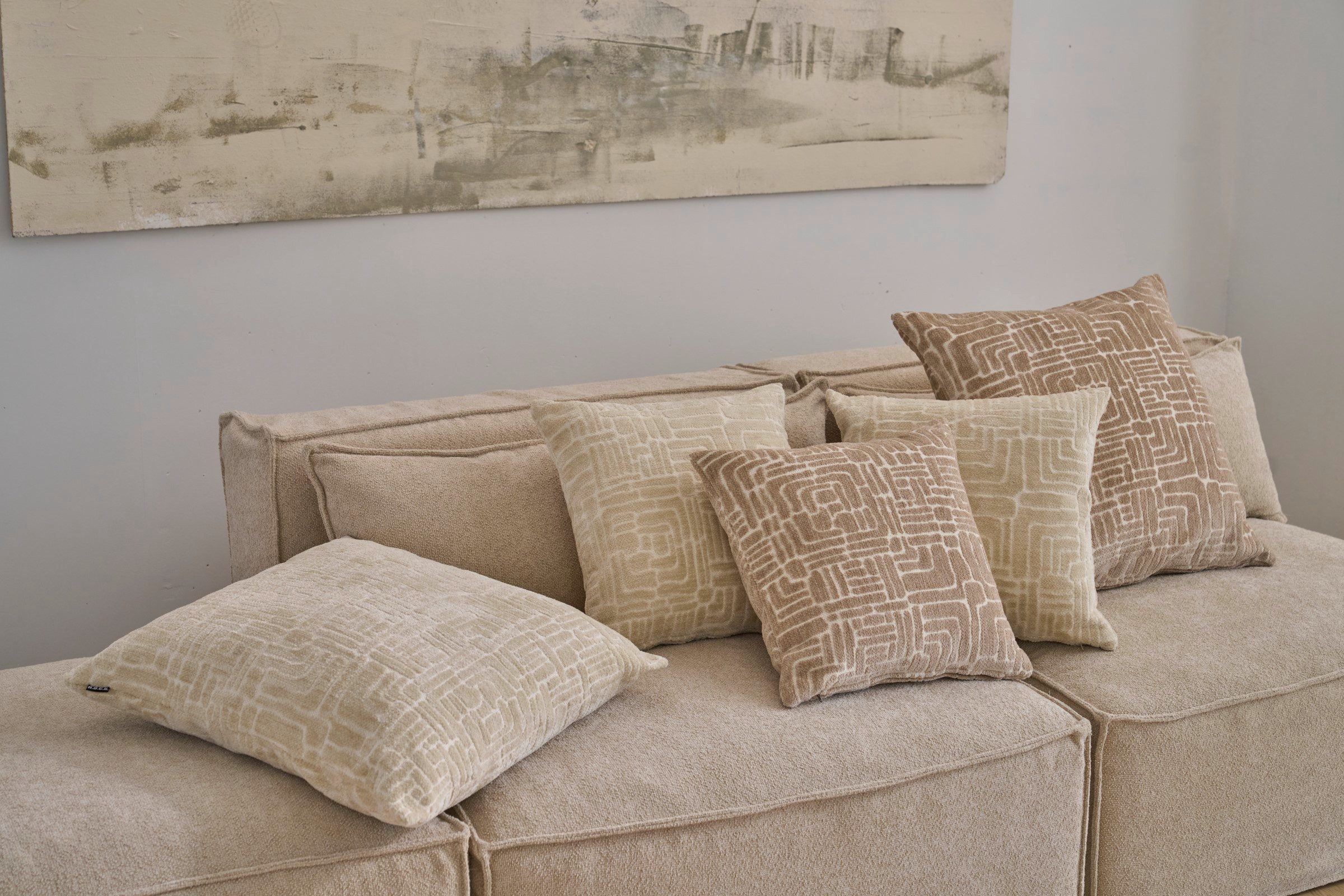H.O.C.K. Sitzhocker H.O.C.K. Chessy Indoor Hocker 60x60x40cm beige weich gemustert, Hocker, Barhocker & Sitzhocker, Pouf, Badhocker, Wohnzimmer Hocker