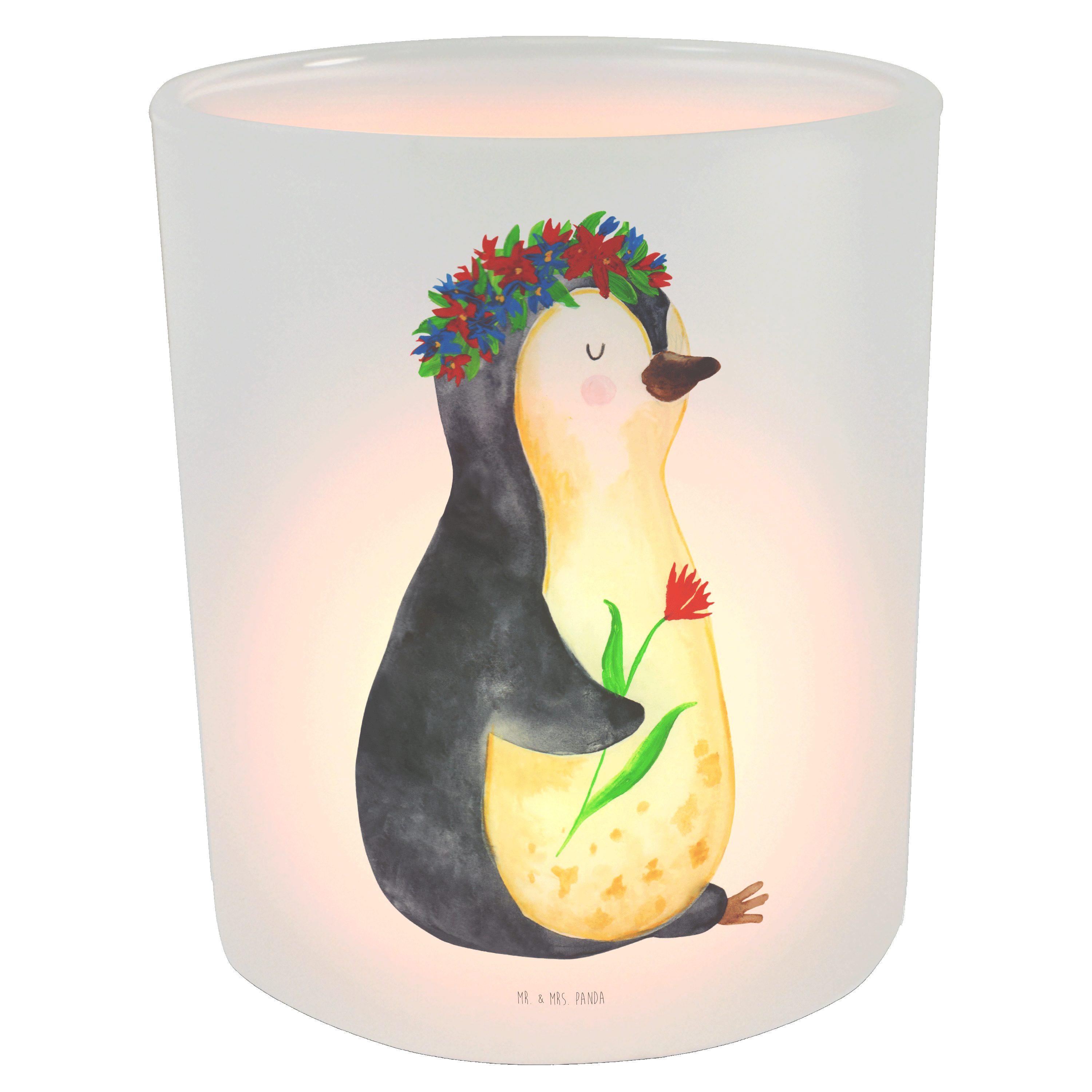 St) wun - Panda Geschenk, Mr. Windlicht (1 Pinguin Blumenliebe, Leben, & - Blumenkranz Transparent Mrs.