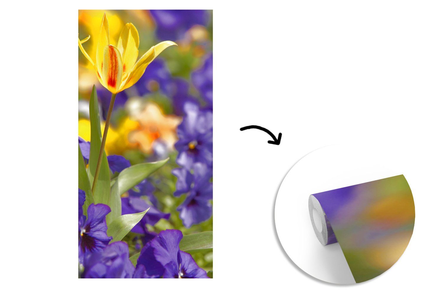 MuchoWow Fototapete Frühling - Blumen Schlafzimmer (2 St), Küche, Matt, - Fototapete bedruckt, für Vliestapete Wohnzimmer Farben