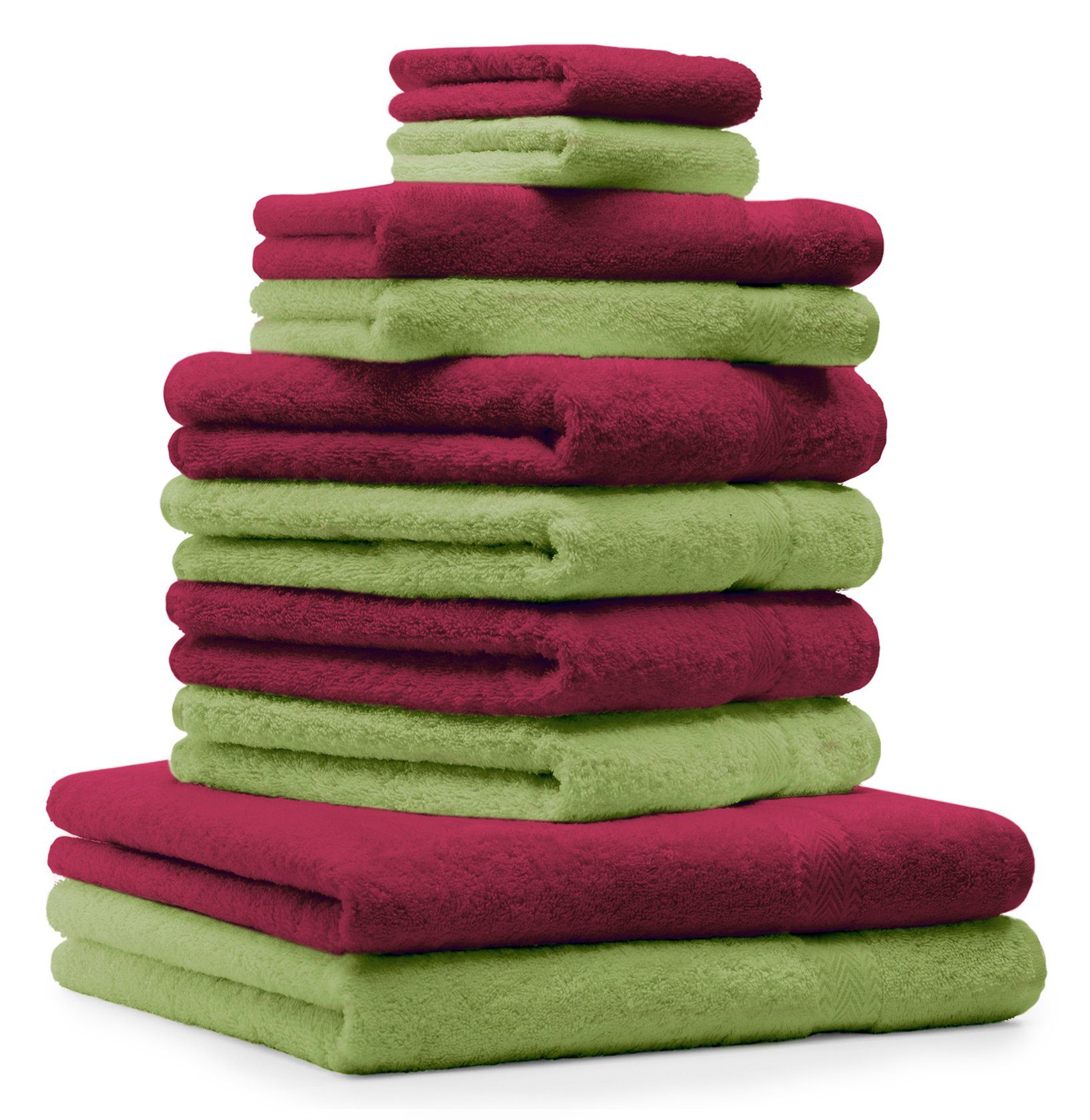 Betz Handtuch Set 10-TLG. 100% 100% Handtuch-Set Classic dunkelrot und Baumwolle apfelgrün, Baumwolle