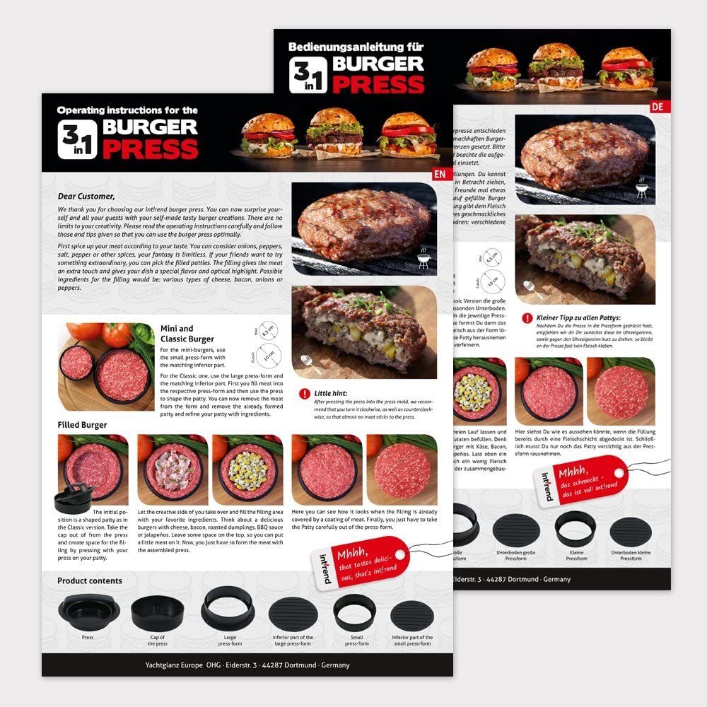 Metall, mit 3-in-1 60 Backpapieren, 3 Burgerpresse 60 und Funktionen mit int!rend Backpapieren Burgerpresse Burgerpresse