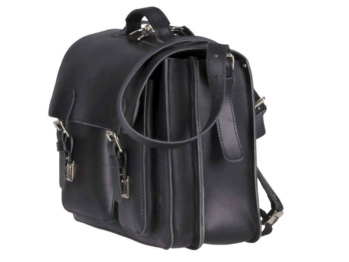 Leder cm 40 Satchel, Fächern, 2 Lehrertasche tragen, als schwarz Ruitertassen Classic mit zu Rucksack auch Aktentasche
