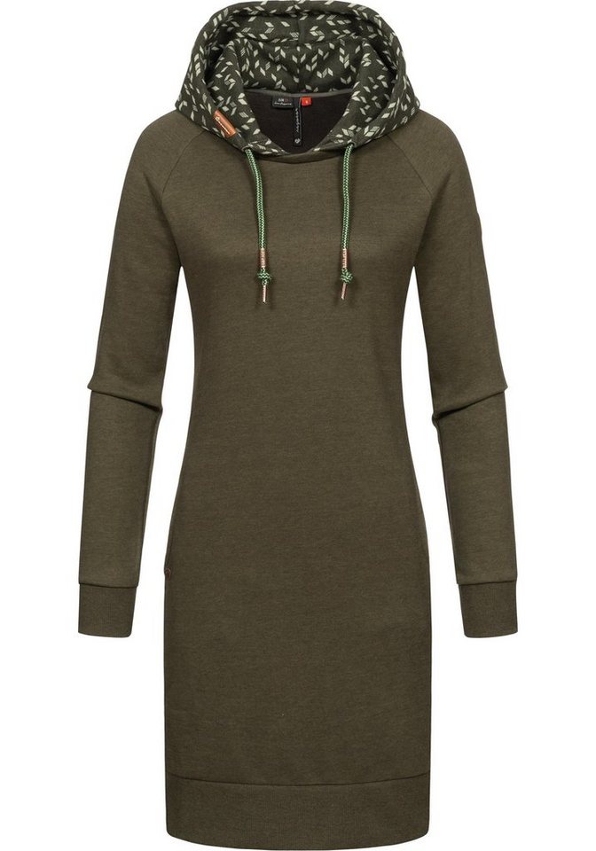 Ragwear Druckkleid Bess Langärmliges Baumwoll Kleid mit Printmuster-Kapuze,  Tolles Winterkleid mit angesagtem Alloverprint von Ragwear