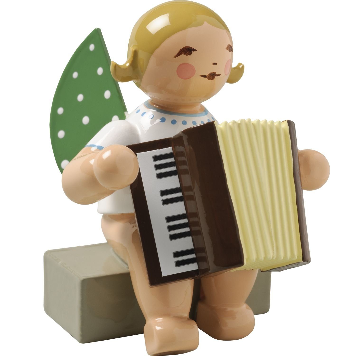Wendt & Kühn Weihnachtsfigur Engel mit Akkordeon Sitzend 650/48A, Haarfarbe zufällig blond oder braunhaarig