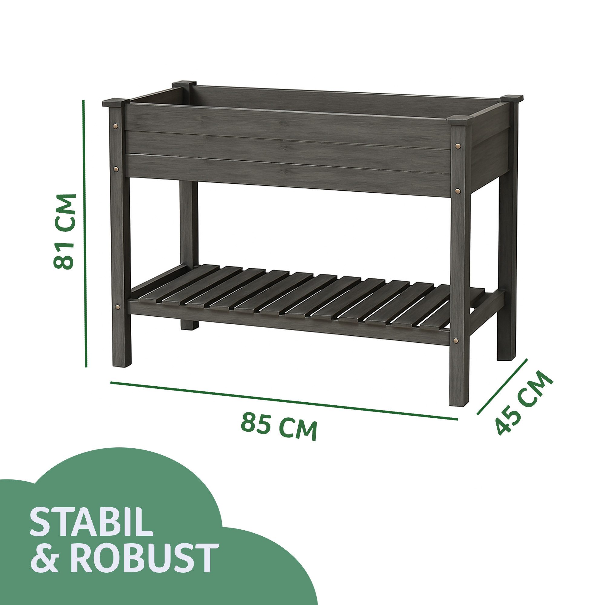 Bestlivings Hochbeet aus Tannenholz Grau, inkl. Schutzvlies und Ablageboden, 85x45x81 cm, Aufbauanleitung