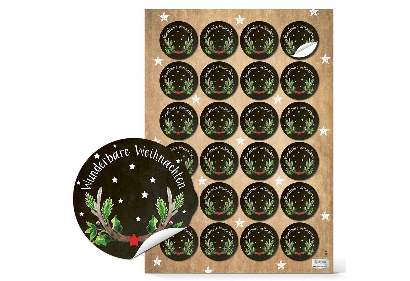 Thumbnail - Logbuch-Verlag Aufkleber Weihnachtsaufkleber SET 5 x 24 weihnachtliche Sticker 4 cm rund Frohe