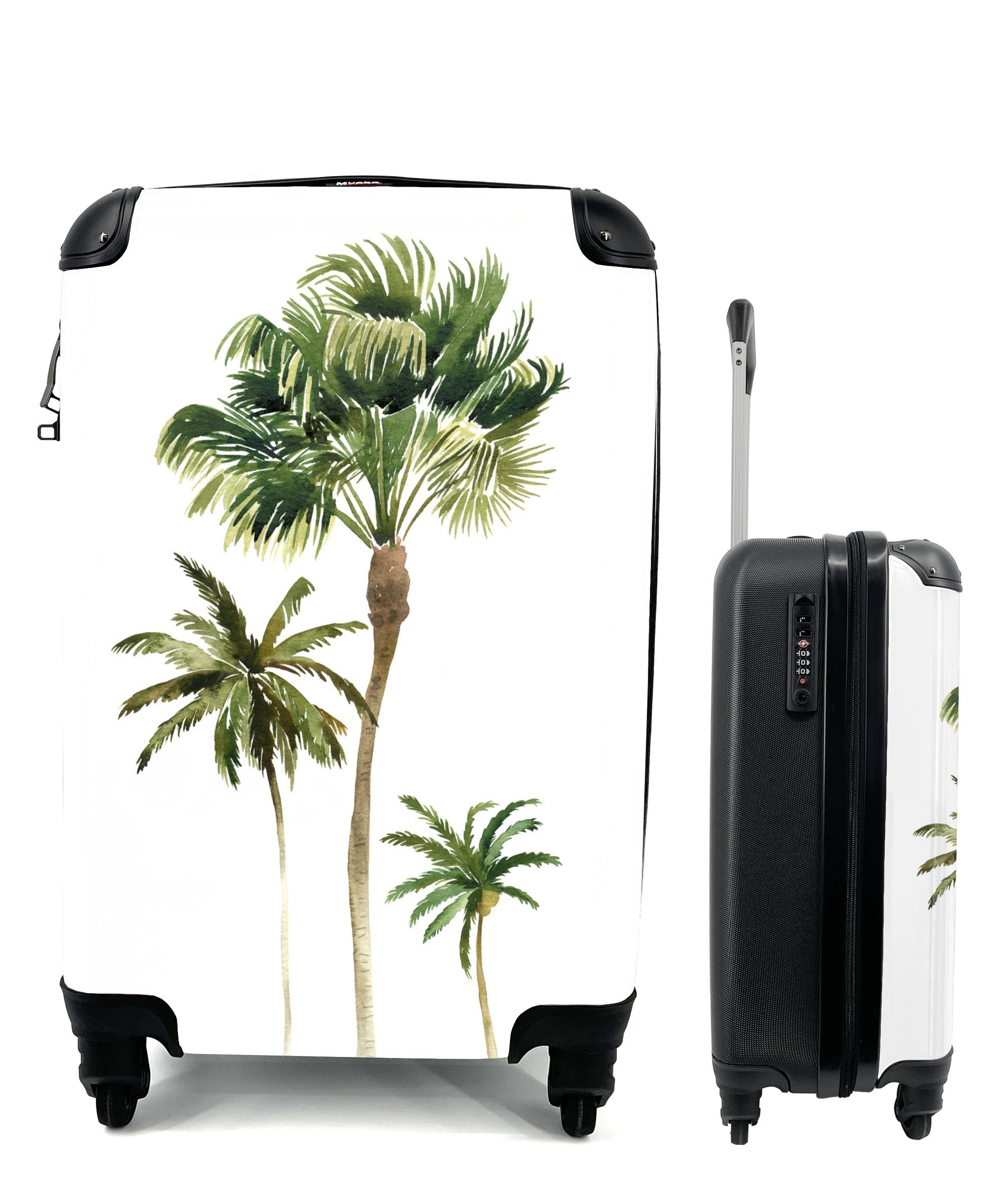 für 4 Palme Weiß, mit Handgepäck - Reisekoffer Reisetasche Dschungel Rollen, Handgepäckkoffer rollen, Ferien, Trolley, - MuchoWow