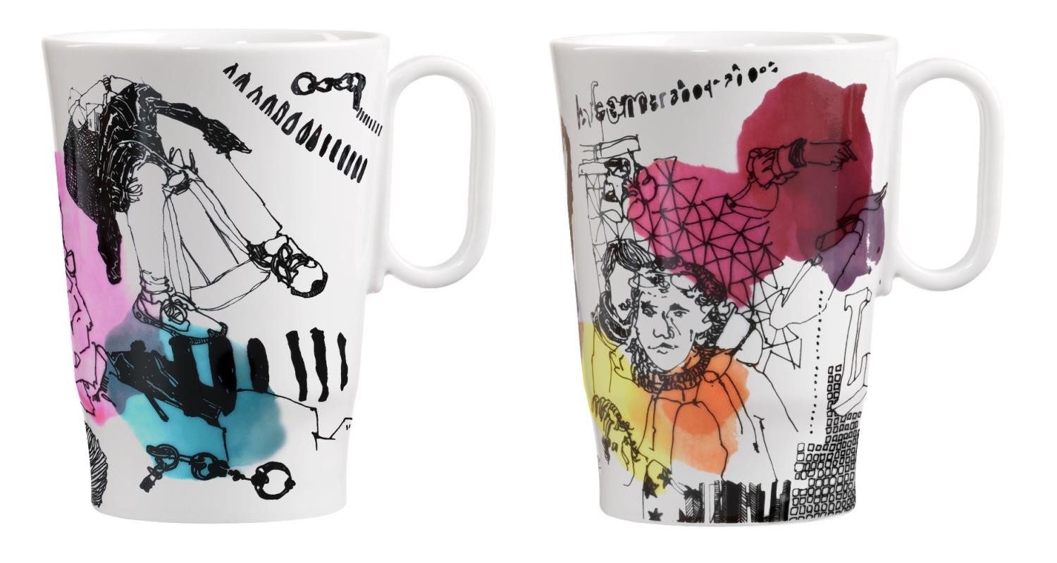 Ritzenhoff Tasse Genussklasse, Porzellan, Spülmaschinengeeignet, Weiß, Motiv: Skizzen, Höhe: 11cm